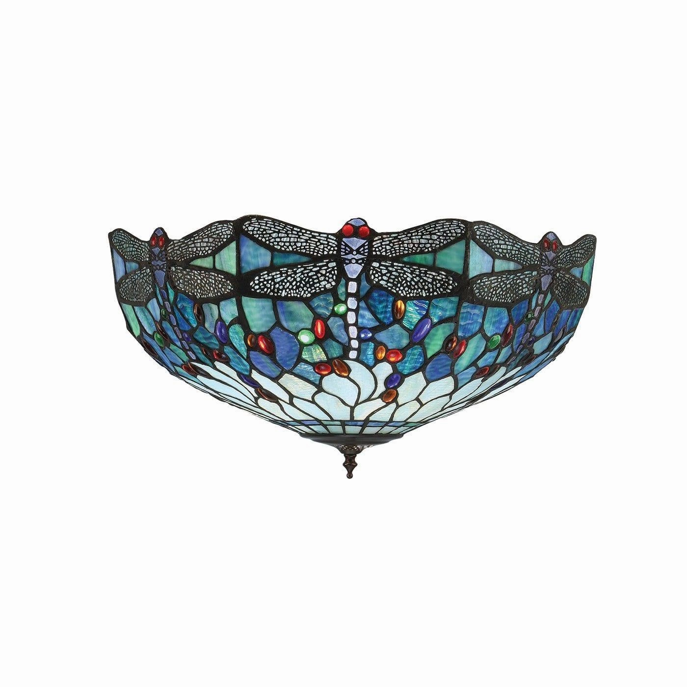 Blue Dragonfly Large Tiffany Flush Ceiling Light