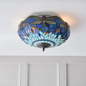 Blue Dragonfly Large Tiffany Flush Ceiling Light recessed ceiling spot lamp