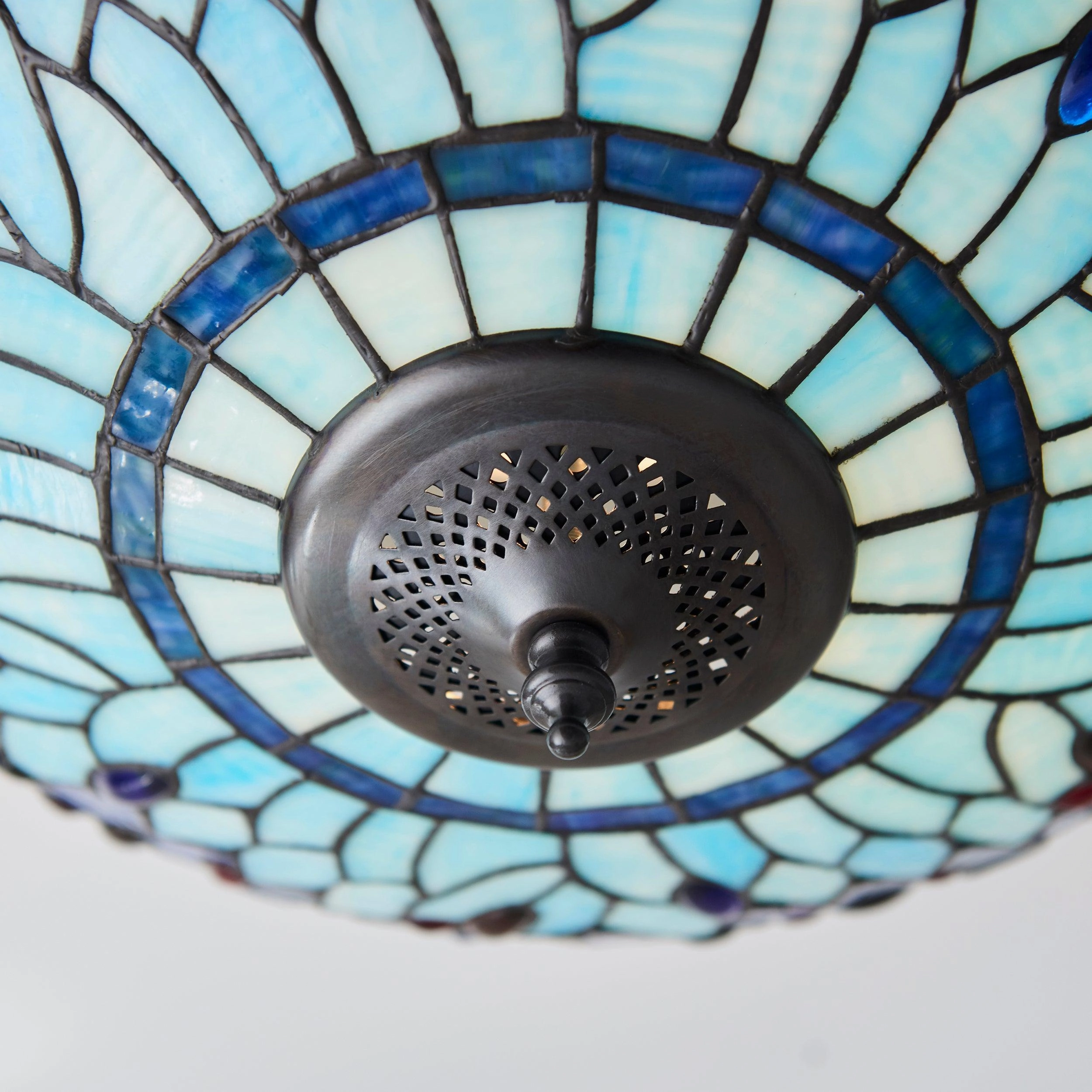 Blue Dragonfly Large Tiffany Flush Ceiling Light