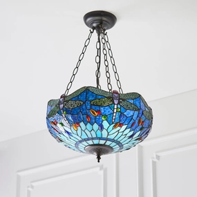 Blue Dragonfly Large Tiffany Inverted Tiffany Ceiling Light recessed ceiling spot lamp