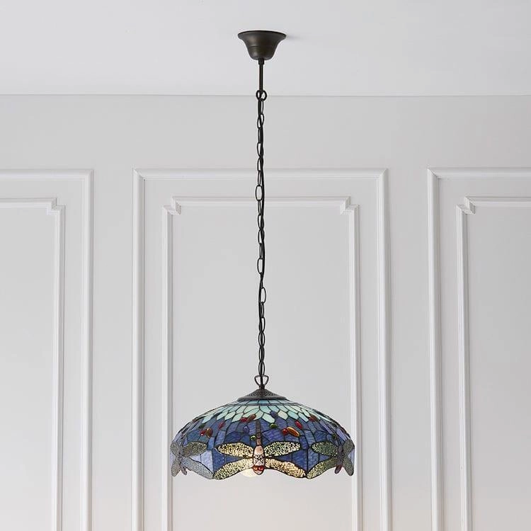 Blue Dragonfly Medium Tiffany Ceiling Light - 1 Bulb Fitting recessed ceiling spot lamp