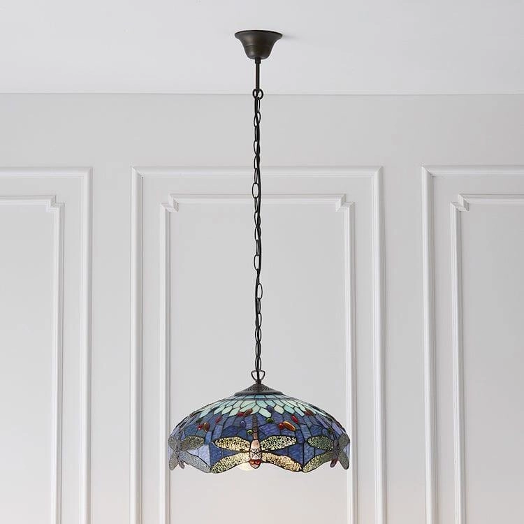 Blue Dragonfly Medium Tiffany Ceiling Light - 3 Bulb Fitting recessed ceiling spot lamp