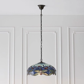 Blue Dragonfly Medium Tiffany Ceiling Light - 3 Bulb Fitting recessed ceiling spot lamp