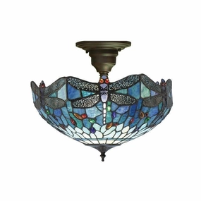 Blue Dragonfly Medium Tiffany Semi Flush Ceiling Light recessed ceiling spot lamp