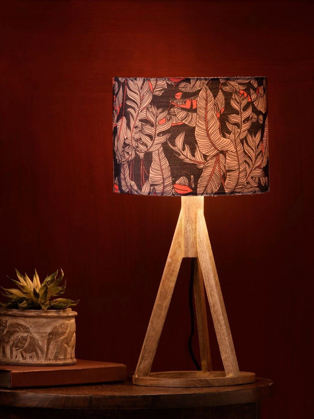 Blue Leaves Trio Wooden Lamp decorative ceiling fixture
