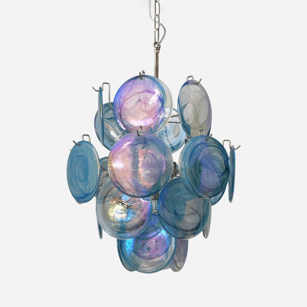 Blue Murano Disc Glass Chandelier minimalist reading light