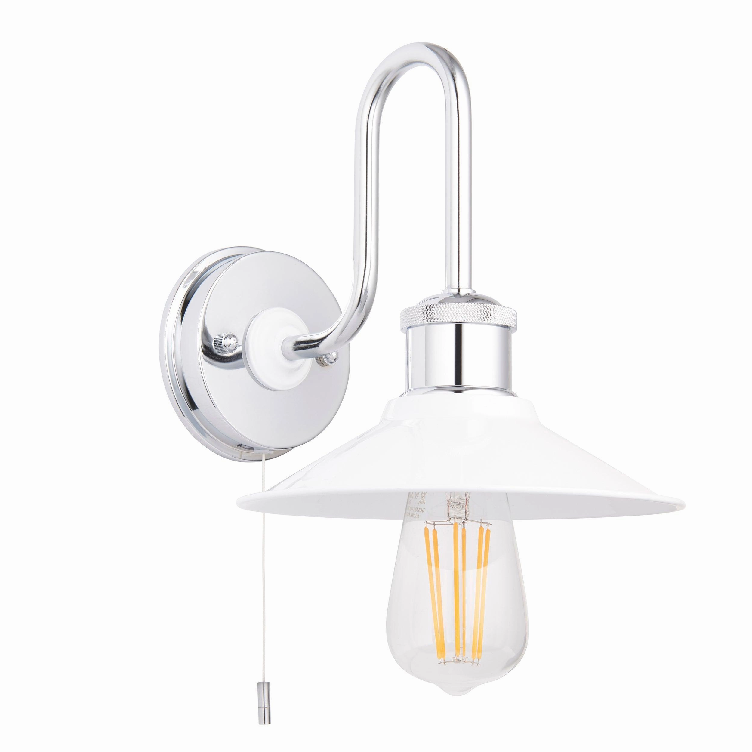 Boscombe Chrome Fisherman Bathroom Wall Light - Pull Cord