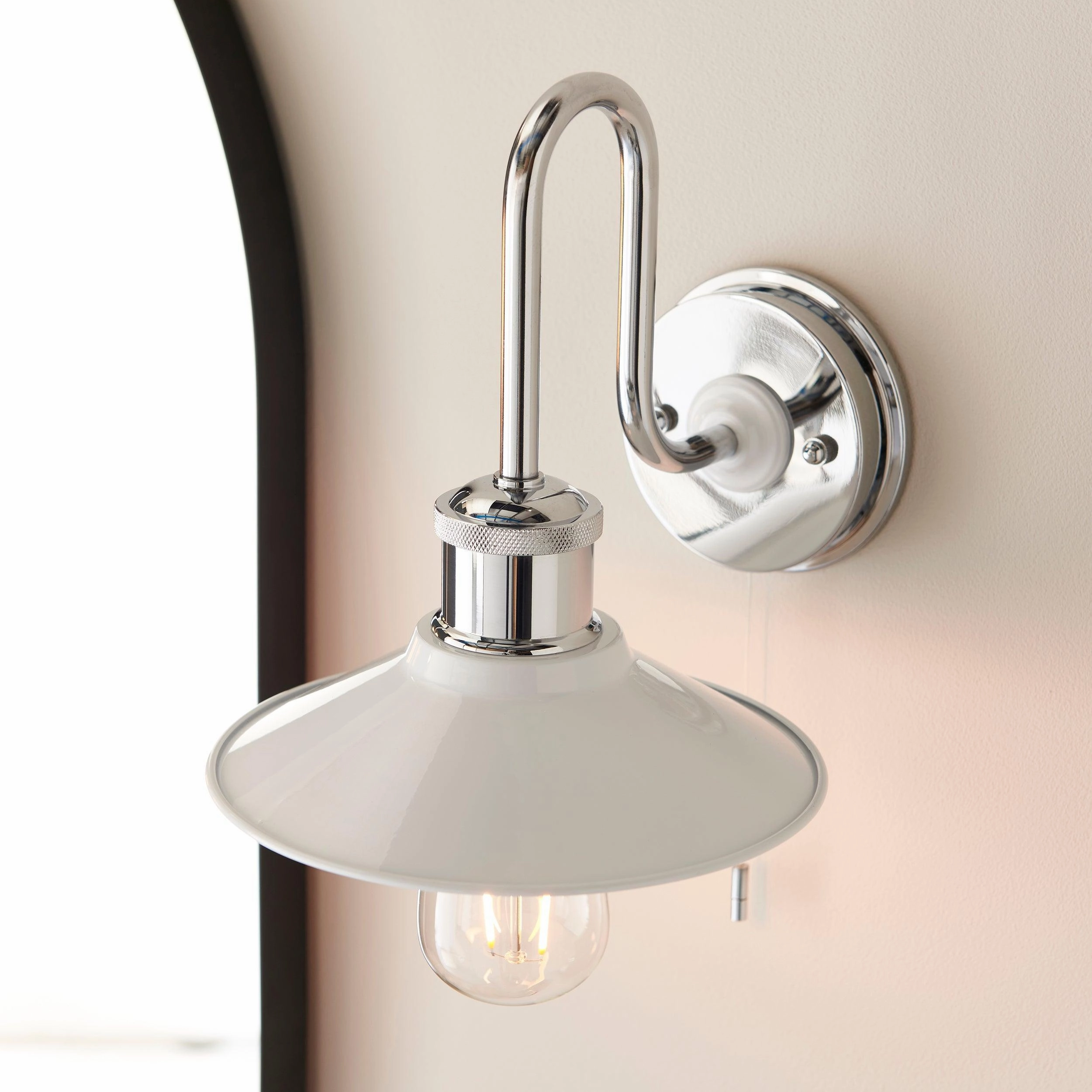 Boscombe Chrome Fisherman Bathroom Wall Light - Pull Cord