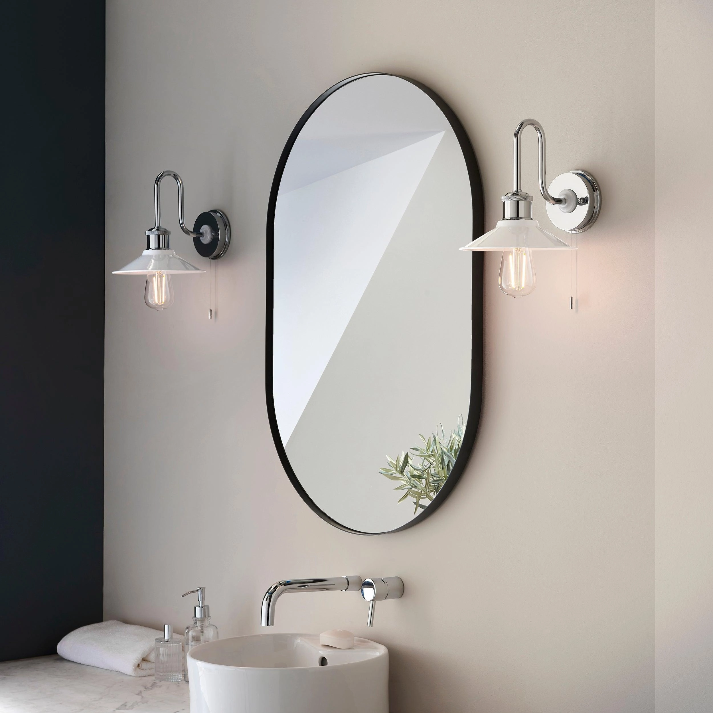 Boscombe Chrome Fisherman Bathroom Wall Light - Pull Cord