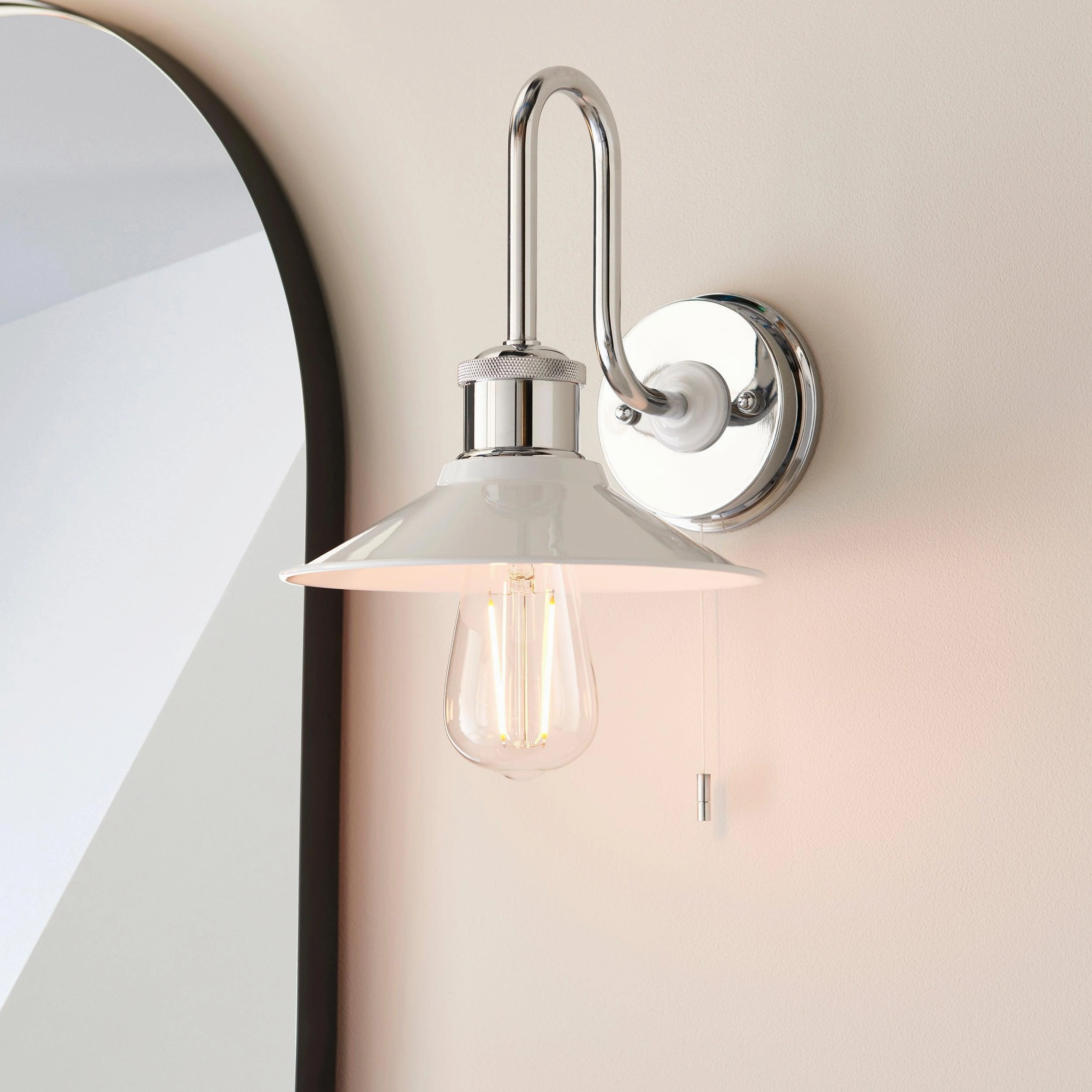 Boscombe Chrome Fisherman Bathroom Wall Light - Pull Cord