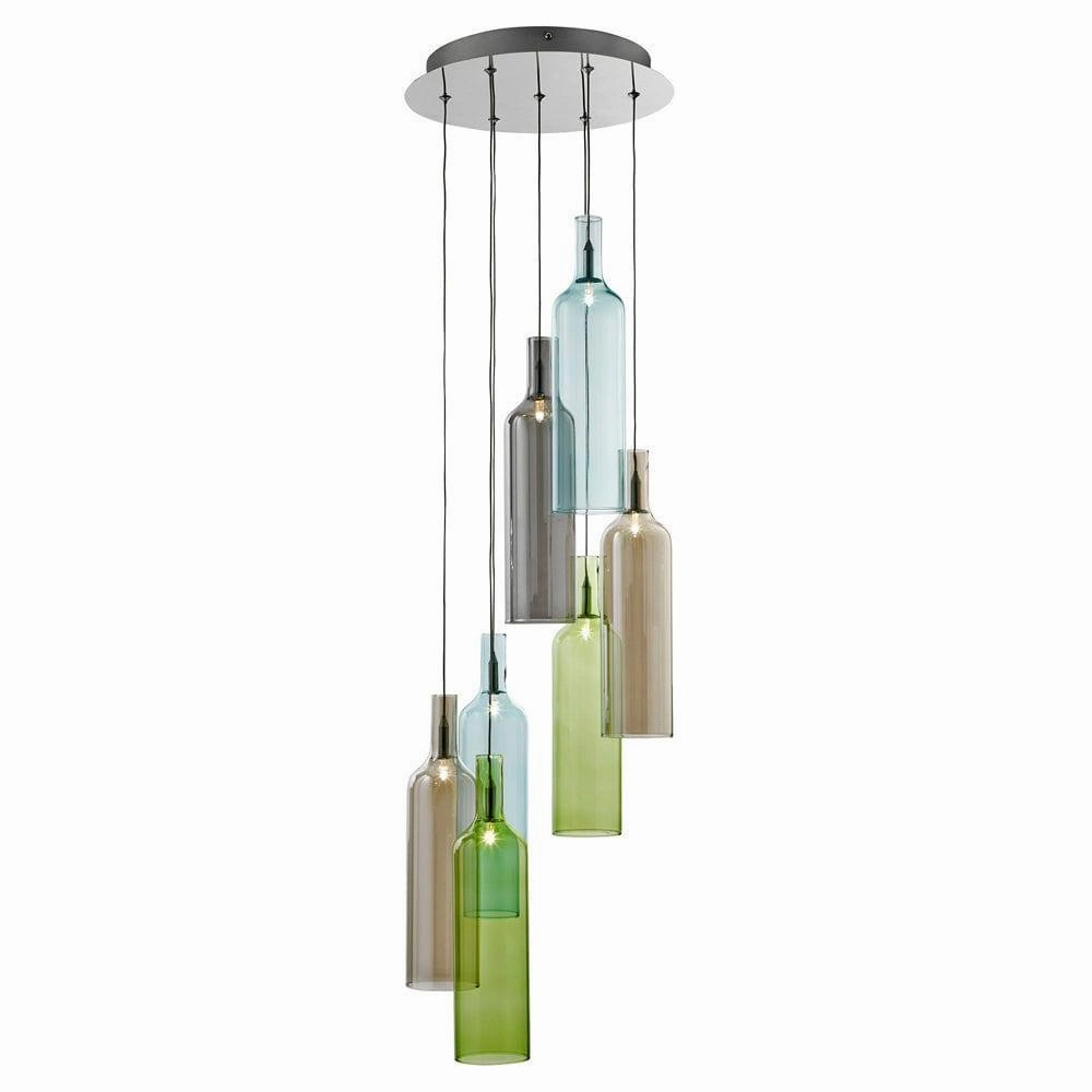 Bottles 7 Light Multi-Coloured Glass Bottles Pendant sleek LED ceiling lamp