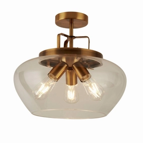 Boule 3 Light Bronze Semi-Flush Ceiling Light - Glass Shade ambient ceiling fixture