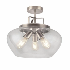 Boule 3 Light Silver Semi-Flush Ceiling Light - Glass Shade ambient ceiling fixture
