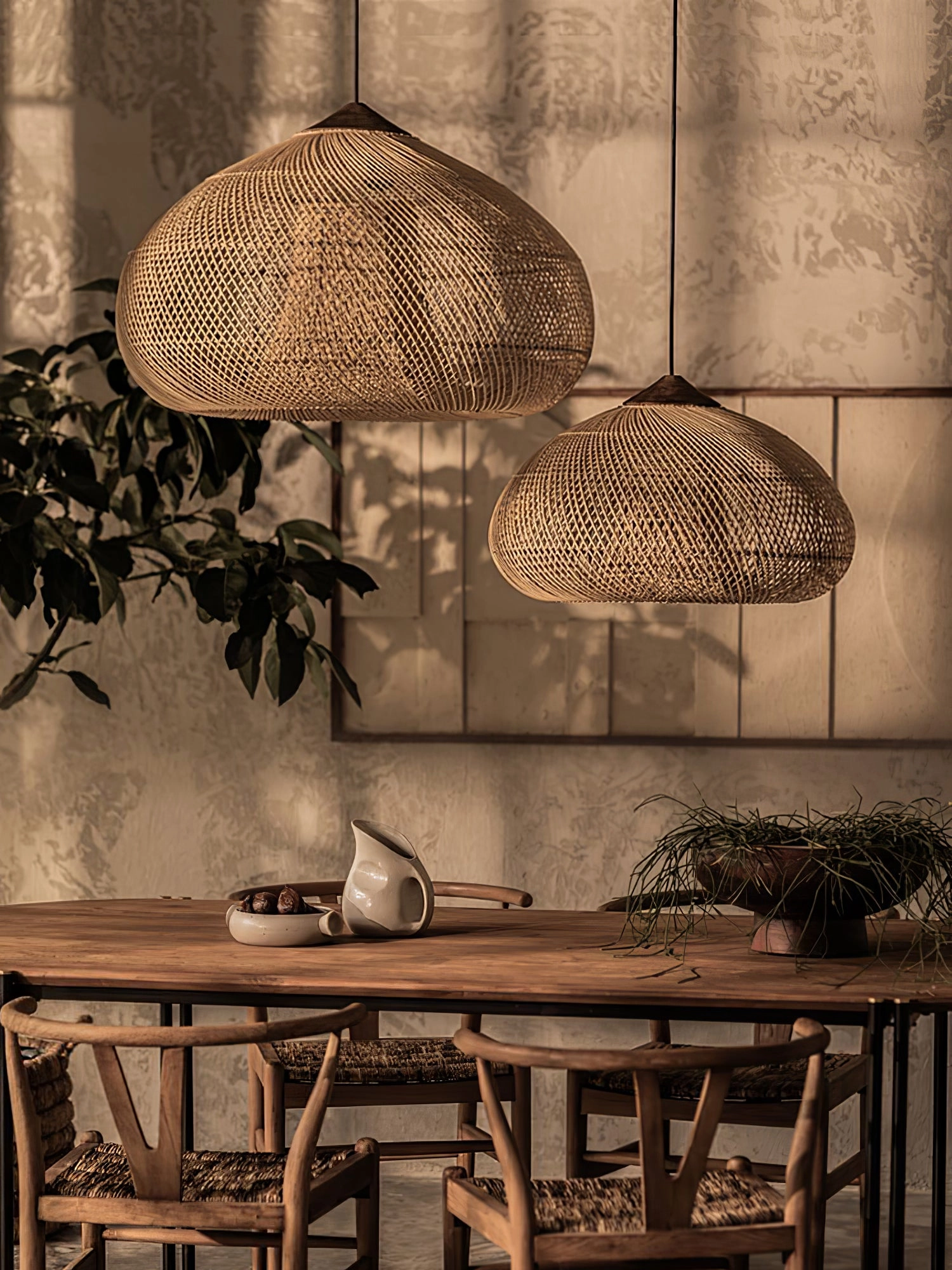 Braided Rattan Swag Pendant Lamp