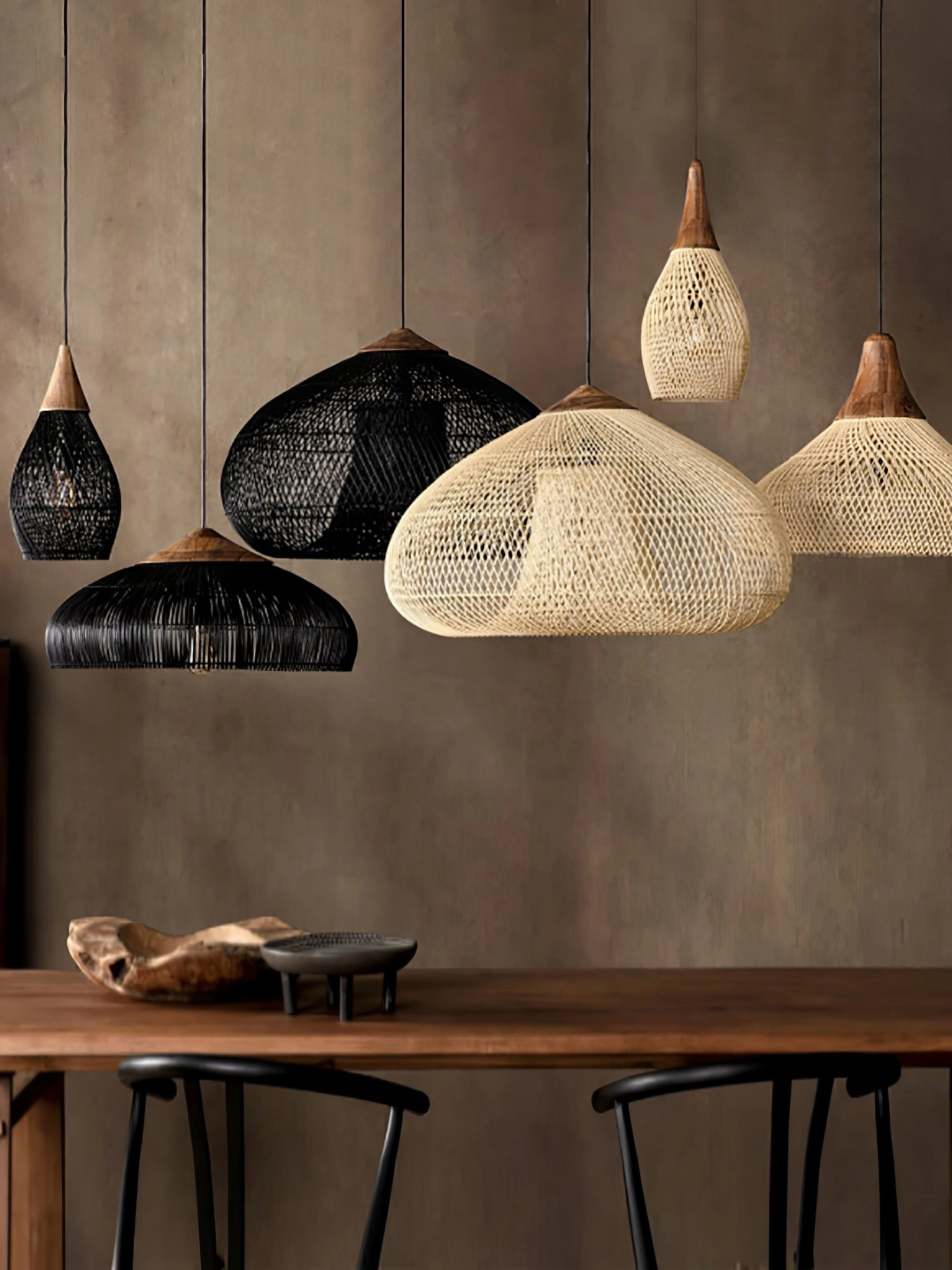 Braided Rattan Swag Pendant Lamp