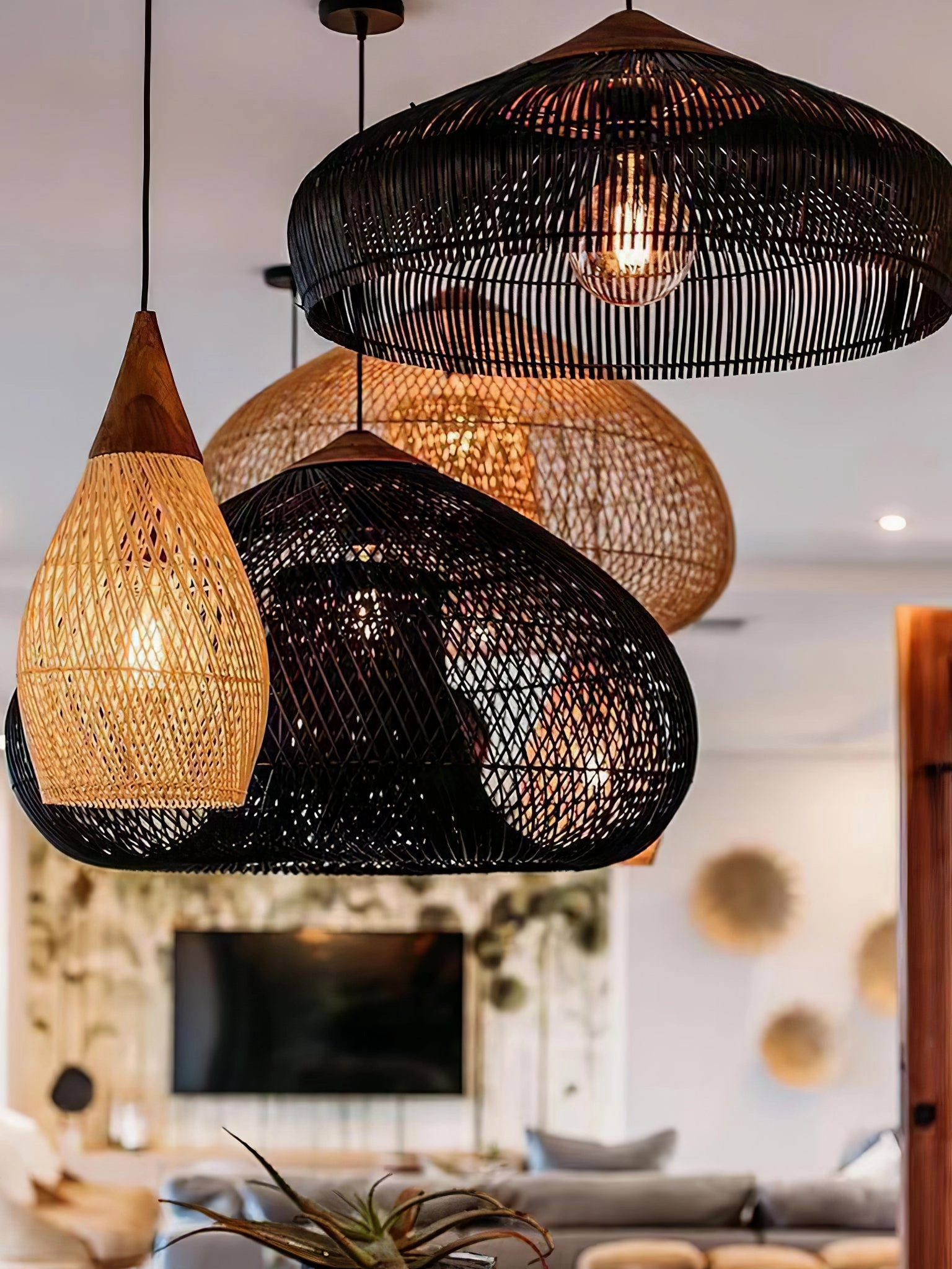 Braided Rattan Swag Pendant Lamp