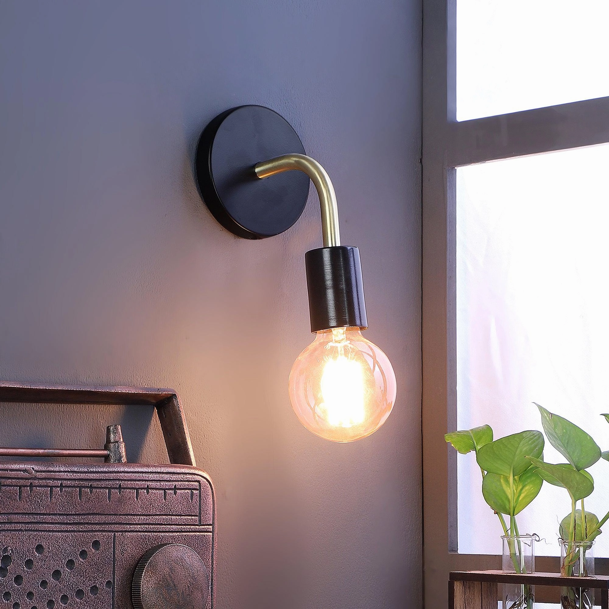 Brass Black Metal Wall Light by SS Lightings