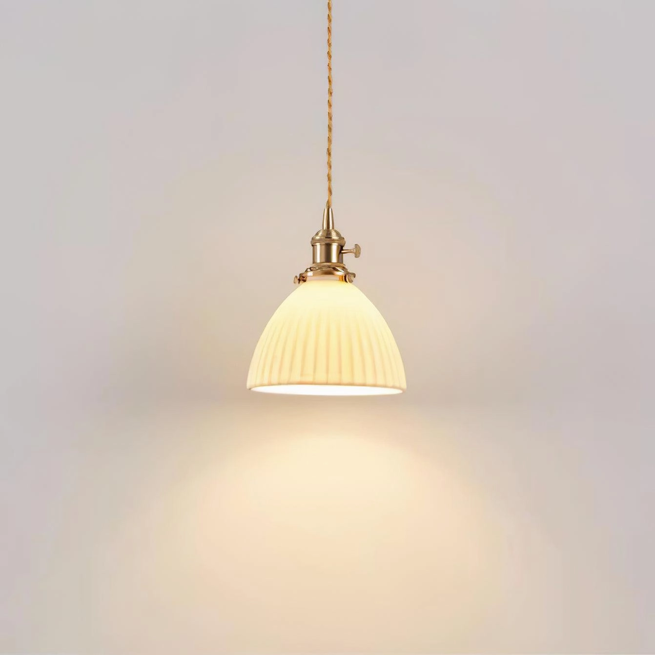 Brass Pleated Ceramic Pendant Lamp