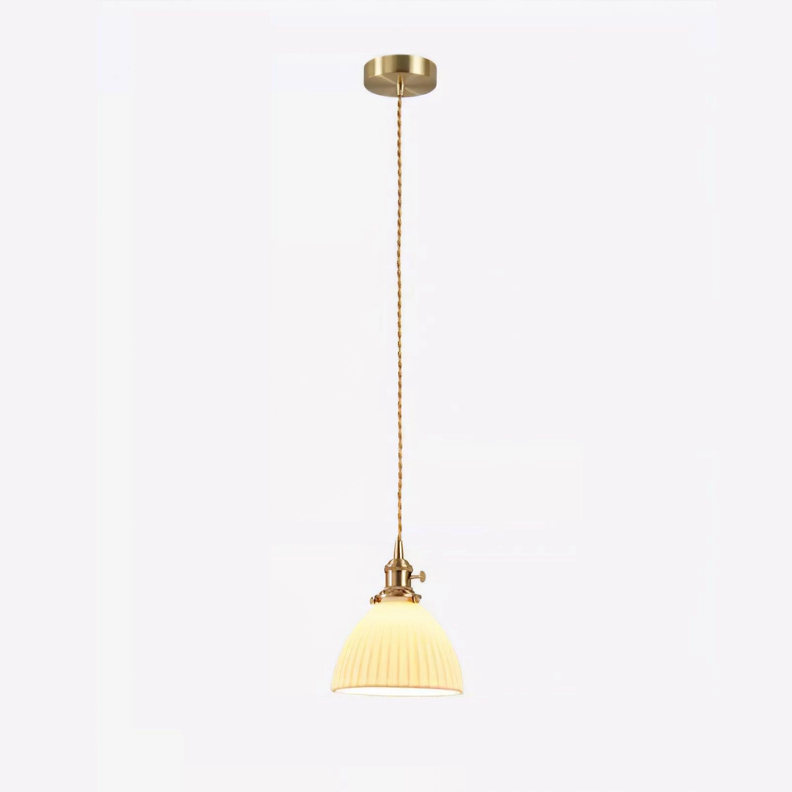 Brass Pleated Ceramic Pendant Lamp