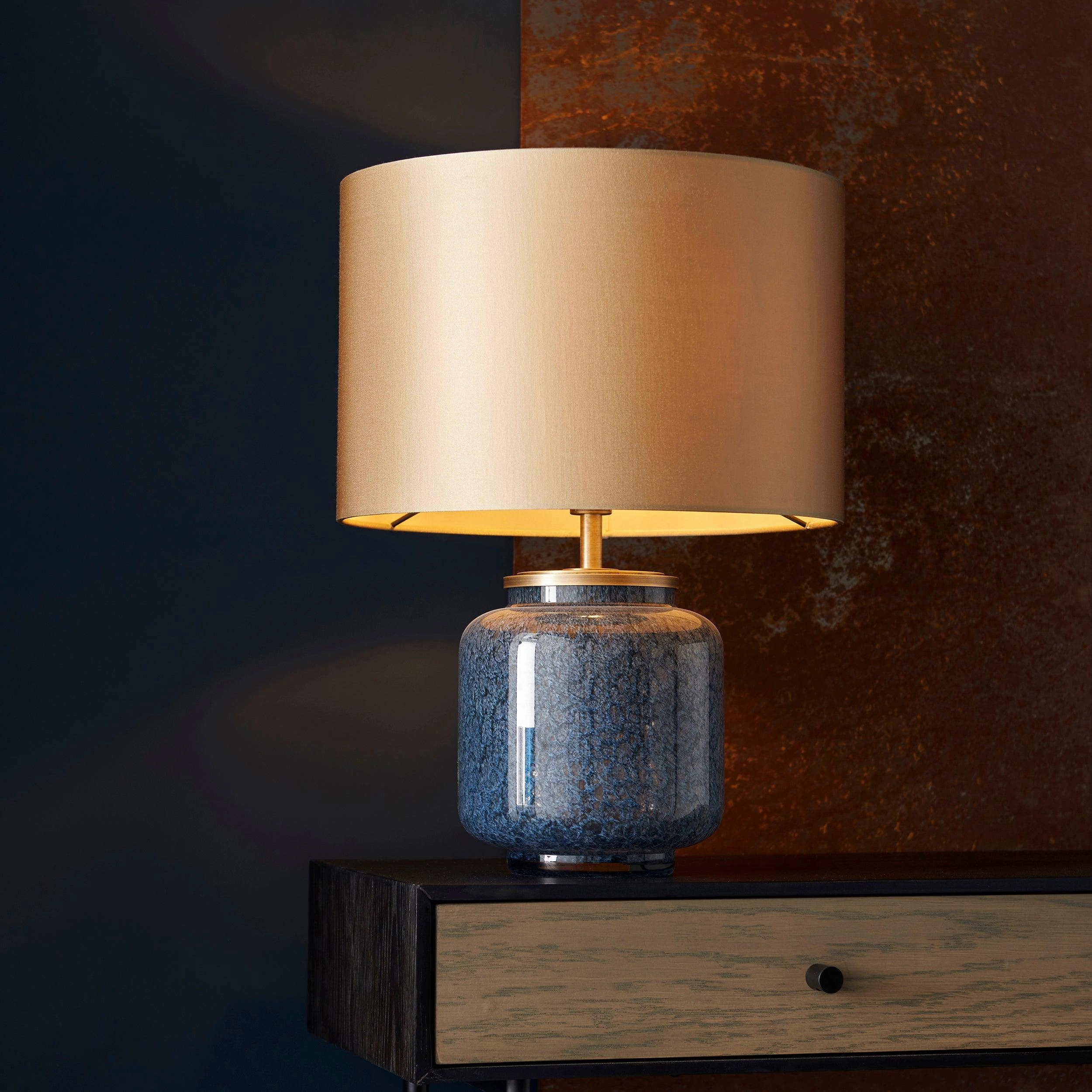 Brondo Cobalt Mottled Glass Table Lamp - Gold Shade