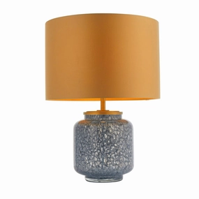 Brondo Cobalt Mottled Glass Table Lamp - Gold Shade energy-saving LED light