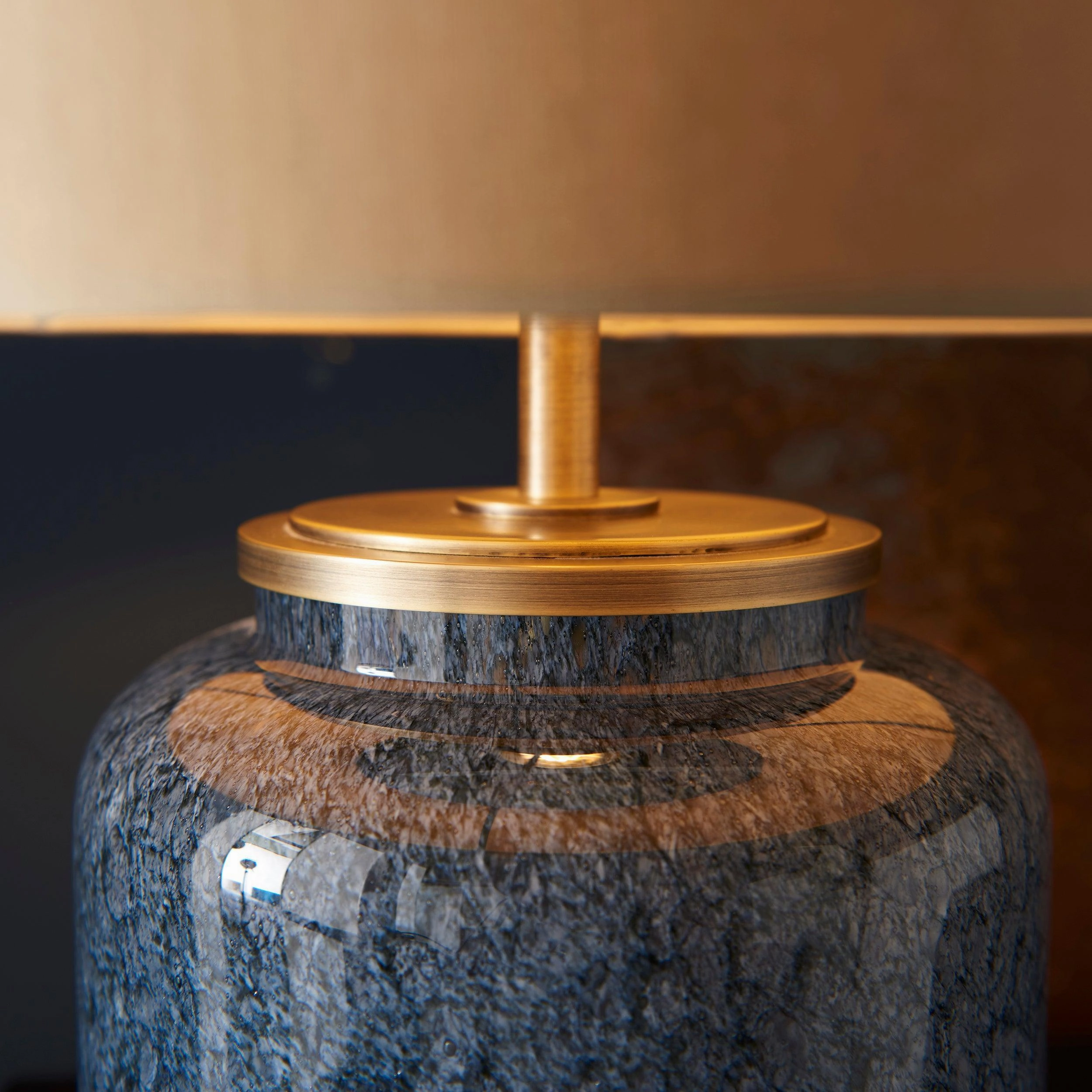 Brondo Cobalt Mottled Glass Table Lamp - Gold Shade
