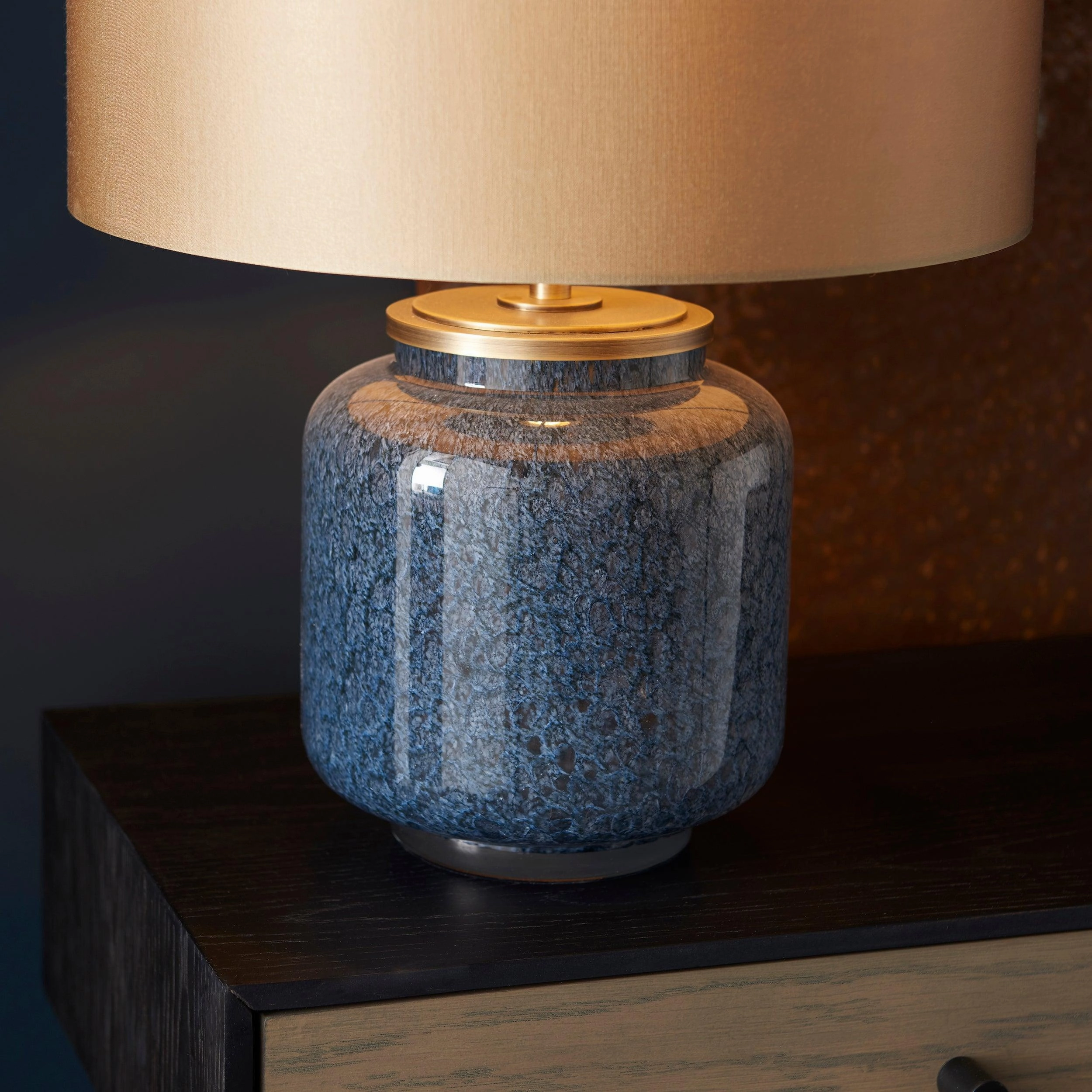 Brondo Cobalt Mottled Glass Table Lamp - Gold Shade