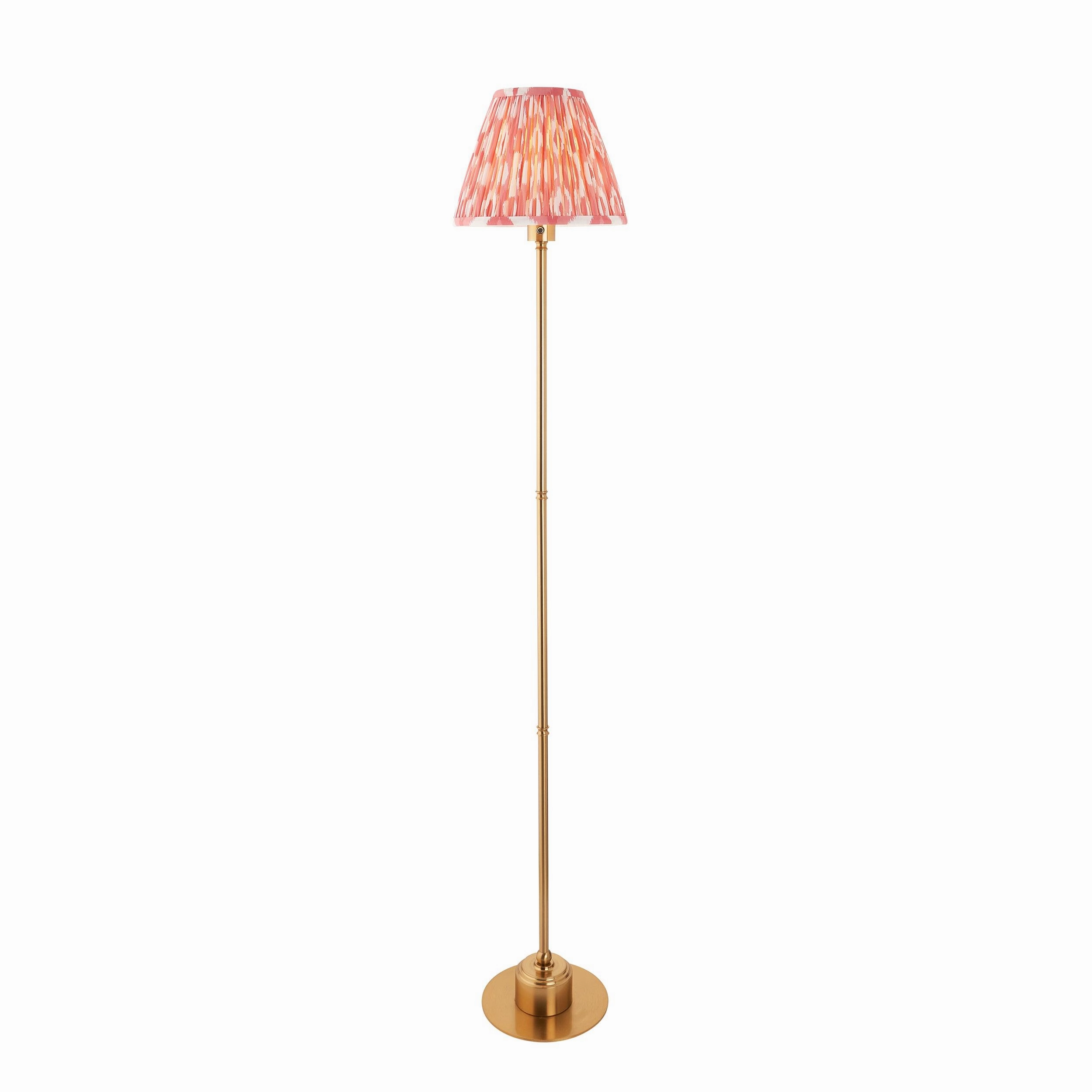 Burley Rechargeable Brass Floor Lamp & Ikat 25cm Coral Pink Shade
