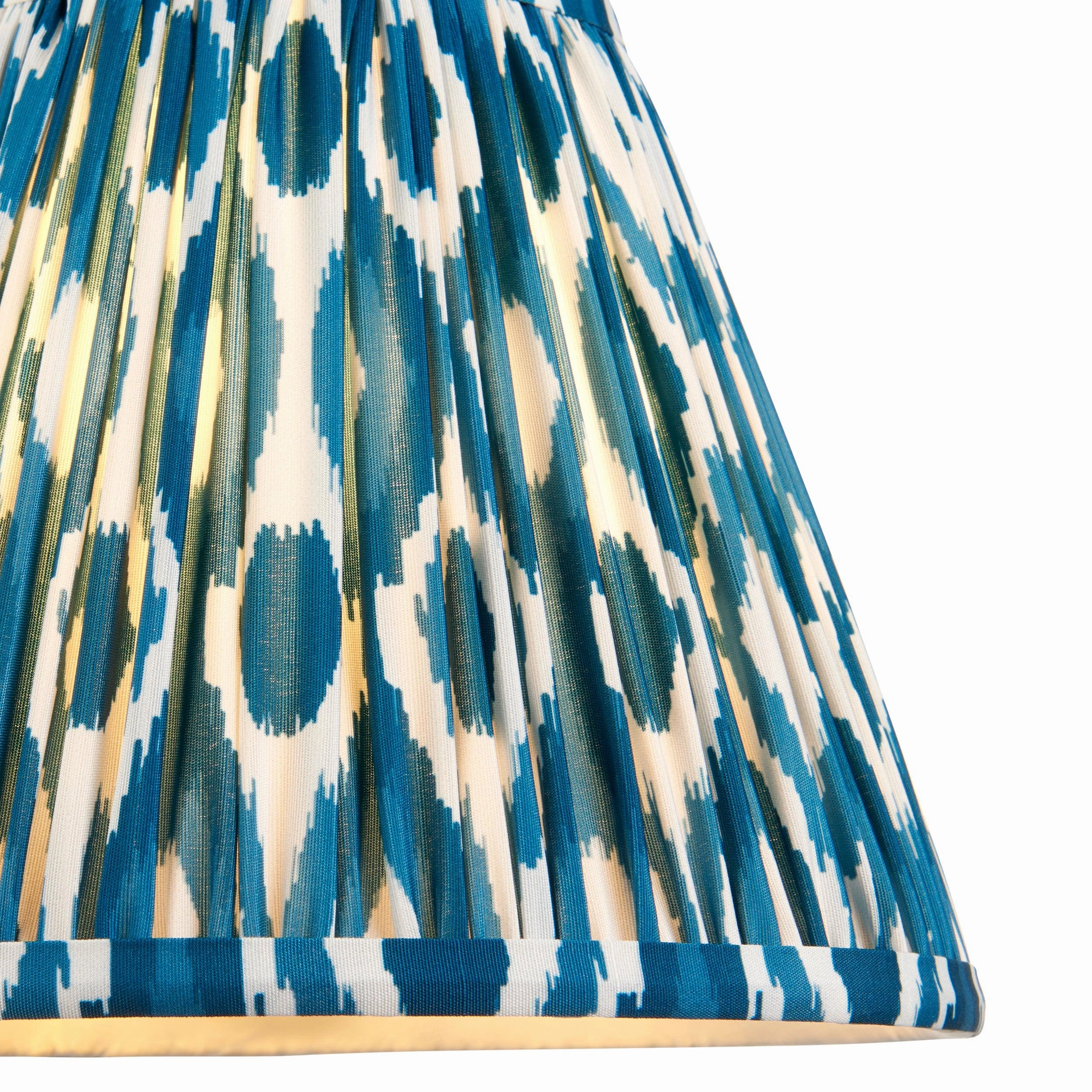 Burley Rechargeable Brass Floor Lamp & Ikat 25cm Marlin Blue Shade