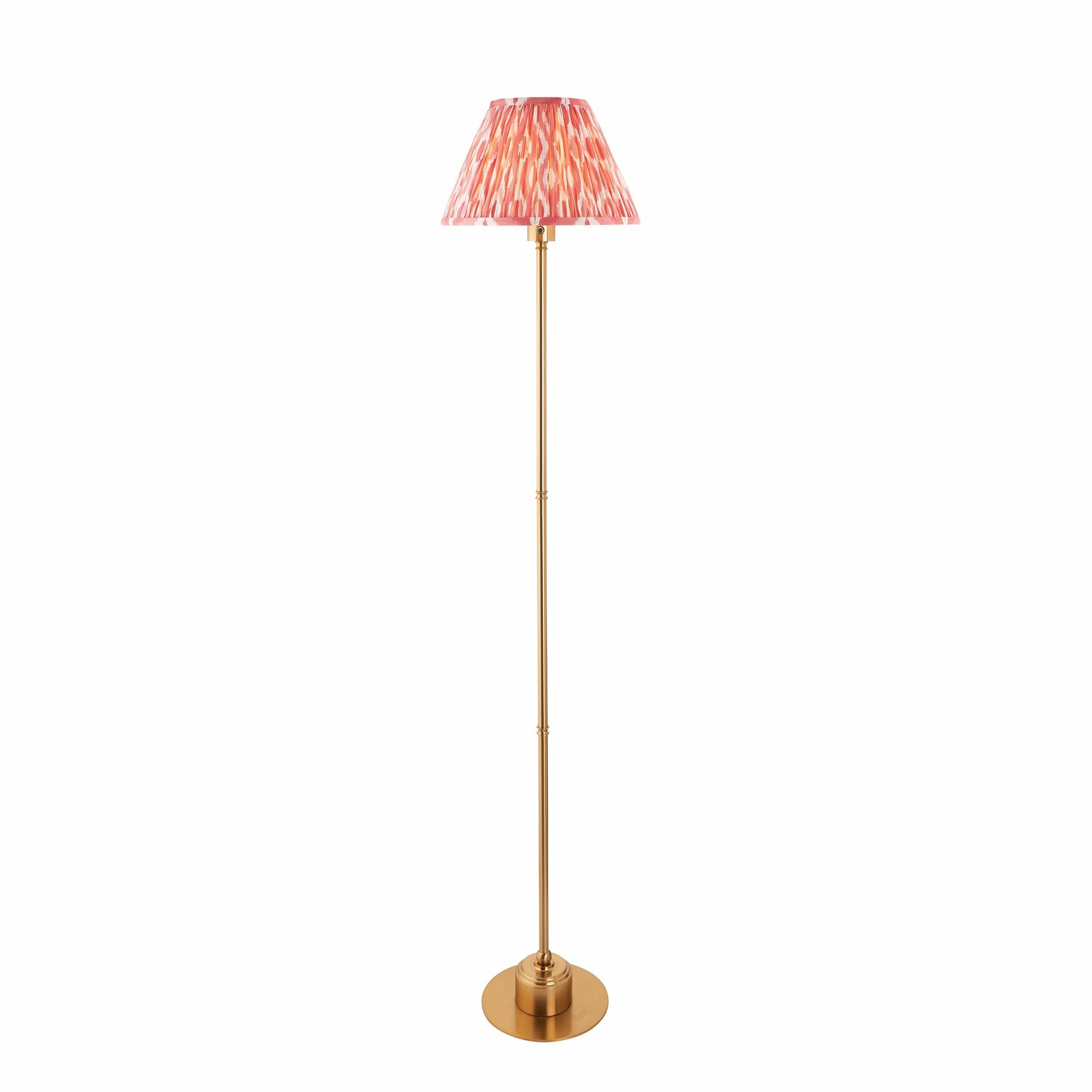 Burley Rechargeable Brass Floor Lamp & Ikat 30cm Coral Pink Shade