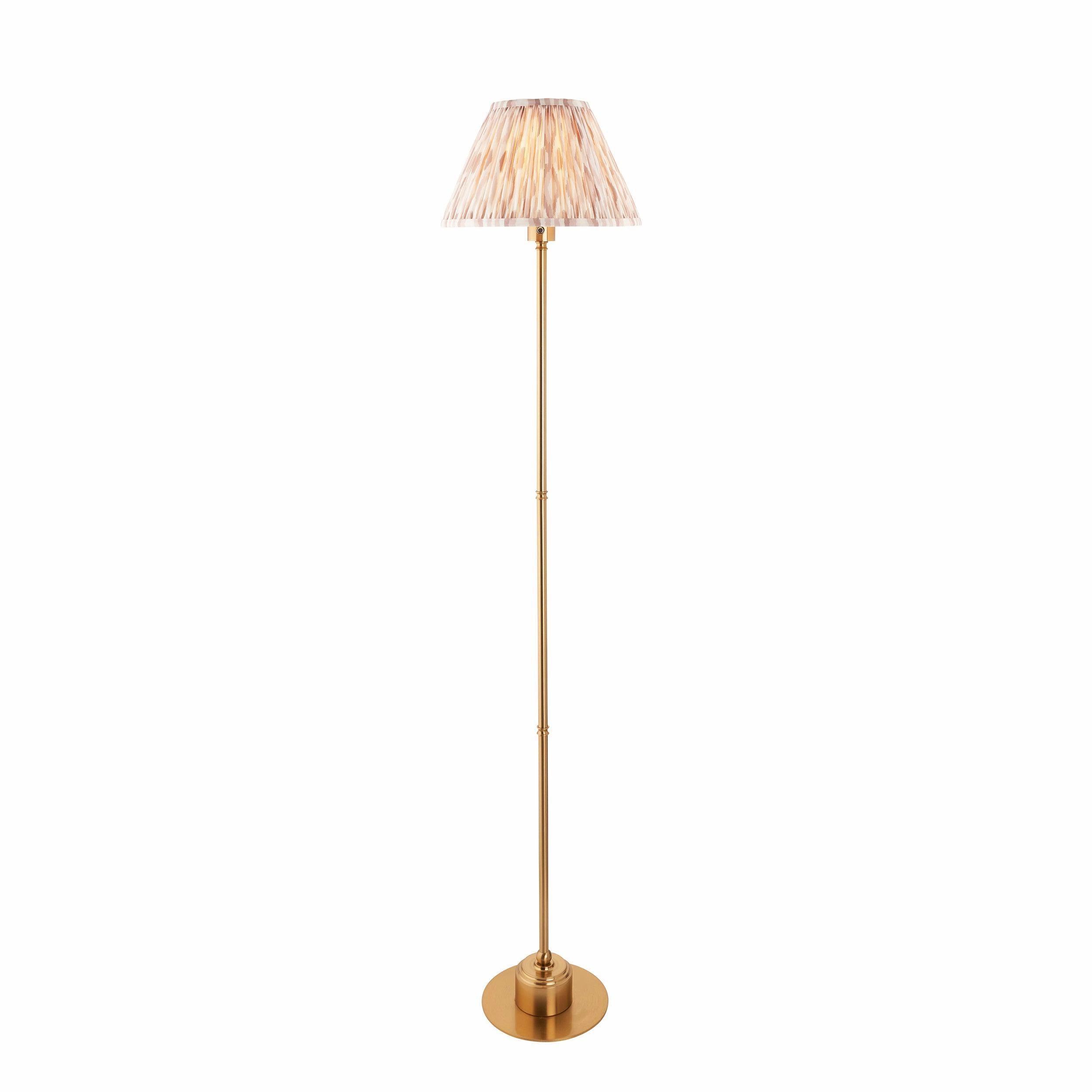 Burley Rechargeable Brass Floor Lamp & Ikat 30cm Neutral Shade