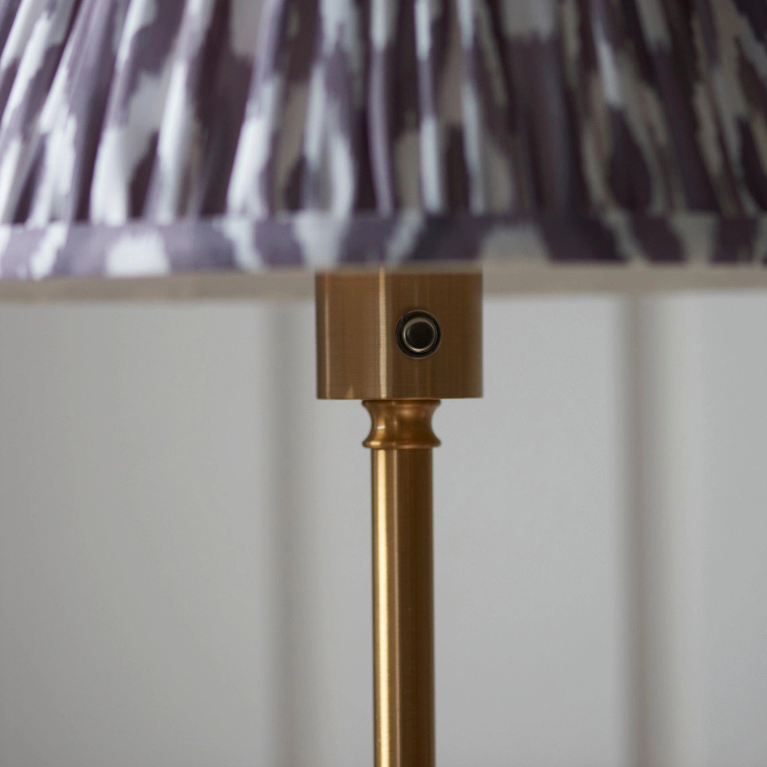 Burley Rechargeable Brass Floor Lamp & Ikat 30cm Pearl Grey Shade