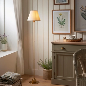 Burley Rechargeable Brass Floor Lamp & Ivy 25cm Vintage White Shade ceramic table lamp