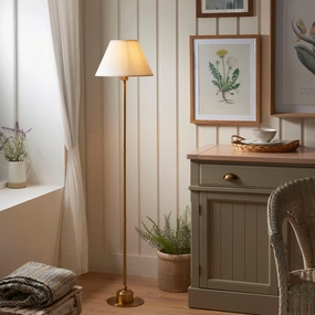 Burley Rechargeable Brass Floor Lamp & Ivy 30cm Vintage White Shade ceramic table lamp