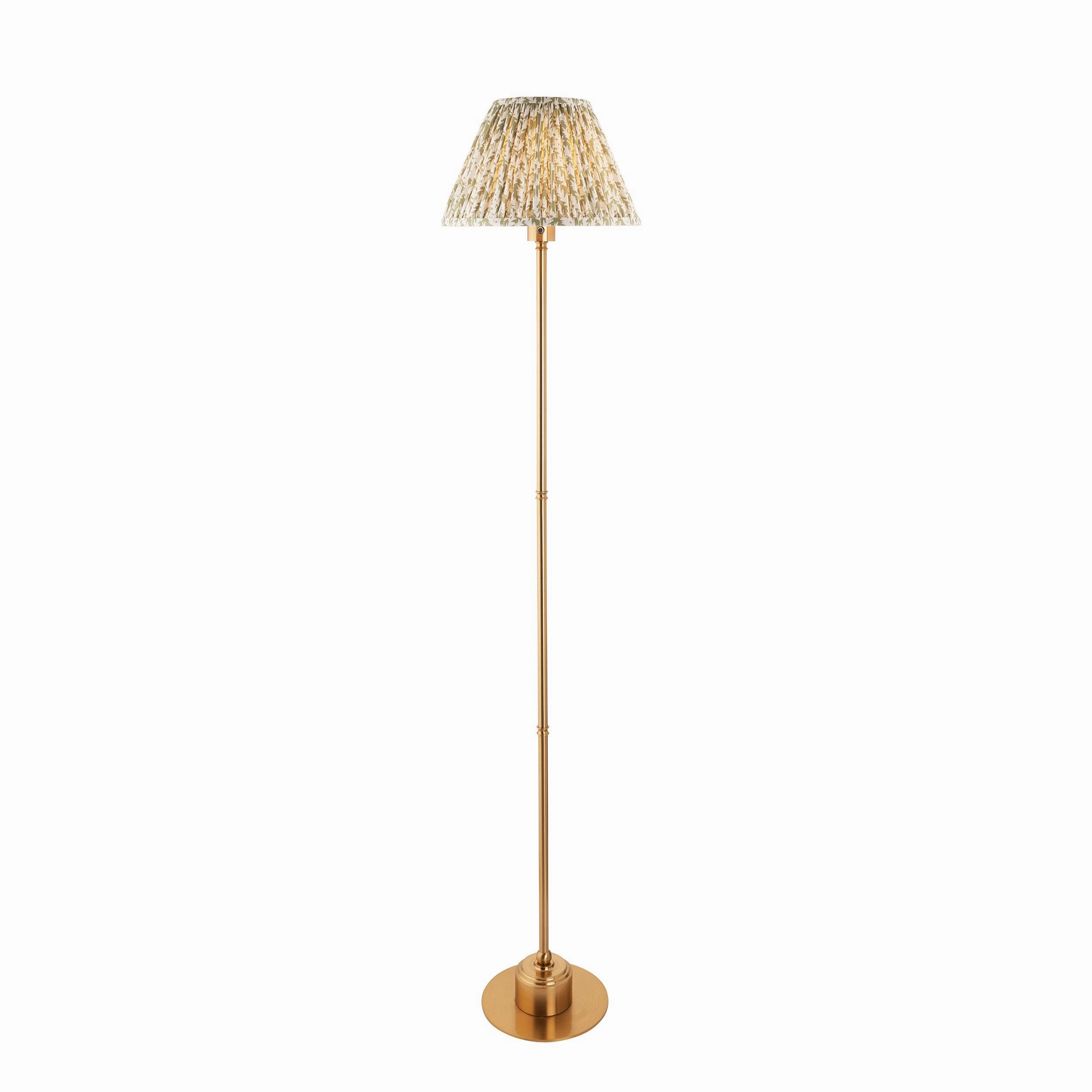 Burley Rechargeable Brass Floor Lamp & Leaf 30cm Herb Garden Green Shade