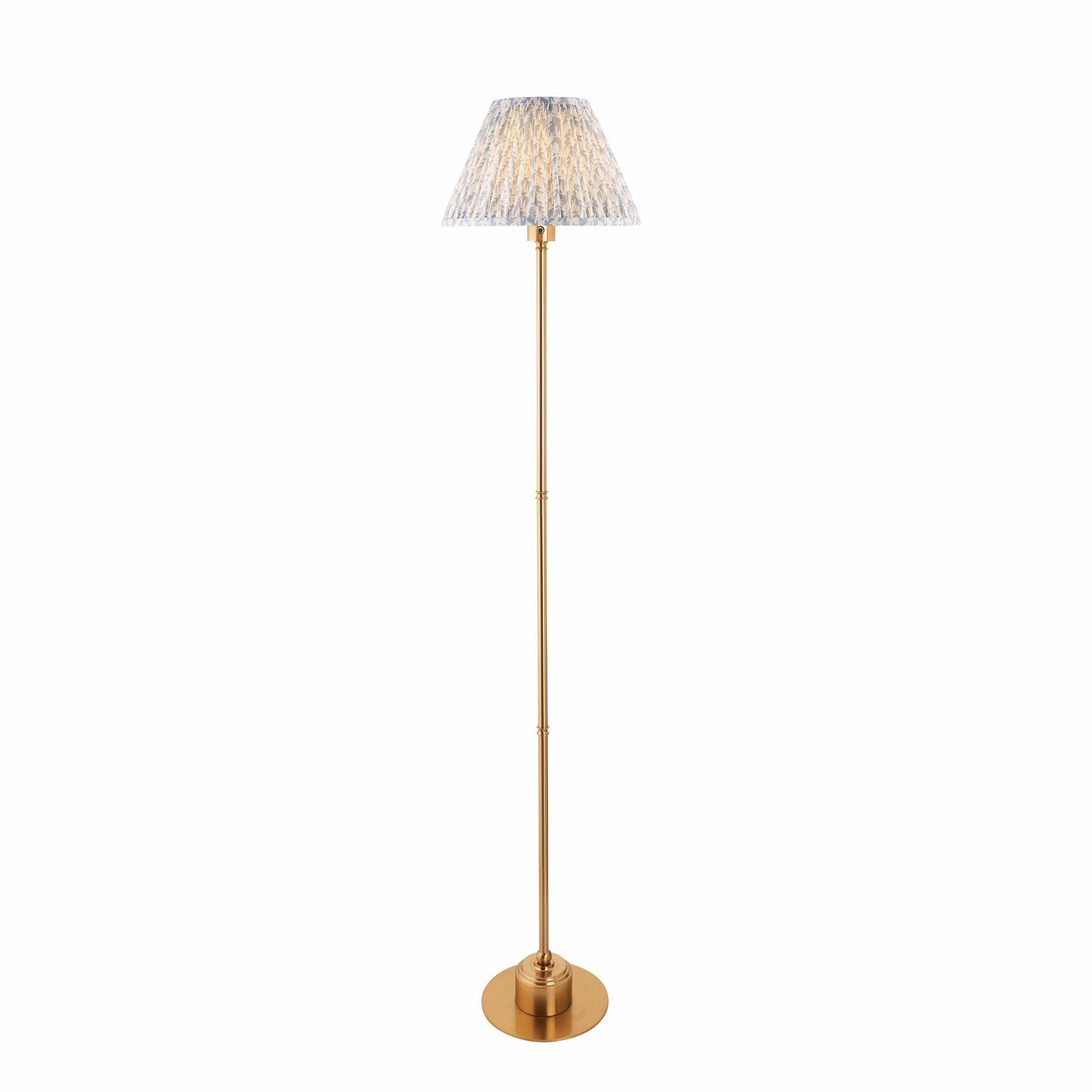 Burley Rechargeable Brass Floor Lamp & Leaf 30cm Shell Bay Blue Shade