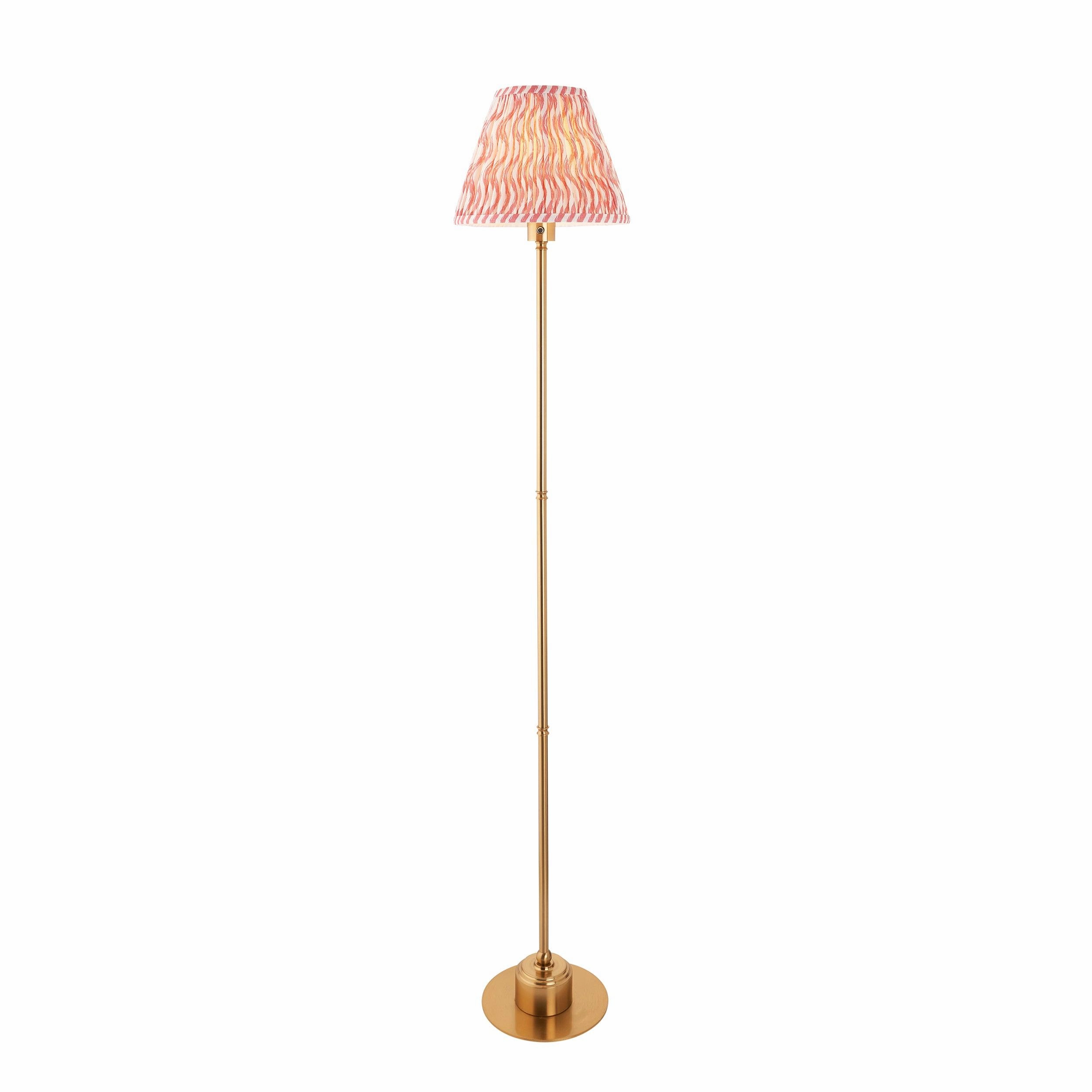 Burley Rechargeable Brass Floor Lamp & Ripple 25cm Coral Pink Shade