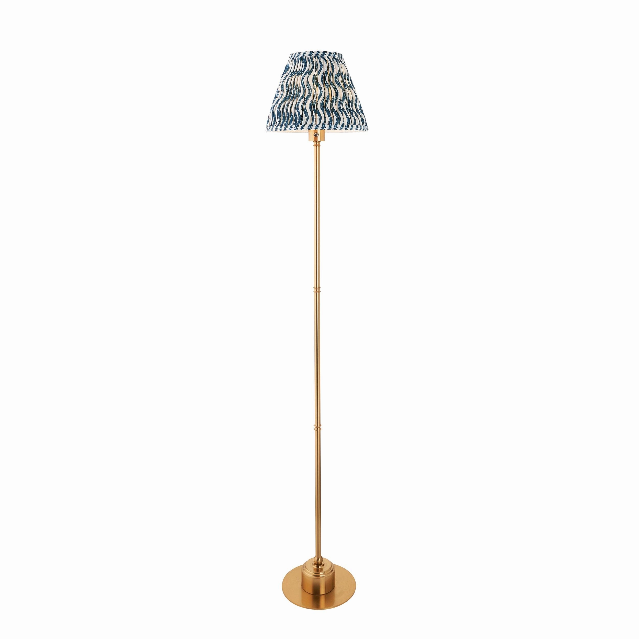 Burley Rechargeable Brass Floor Lamp & Ripple 25cm Marlin Blue Shade