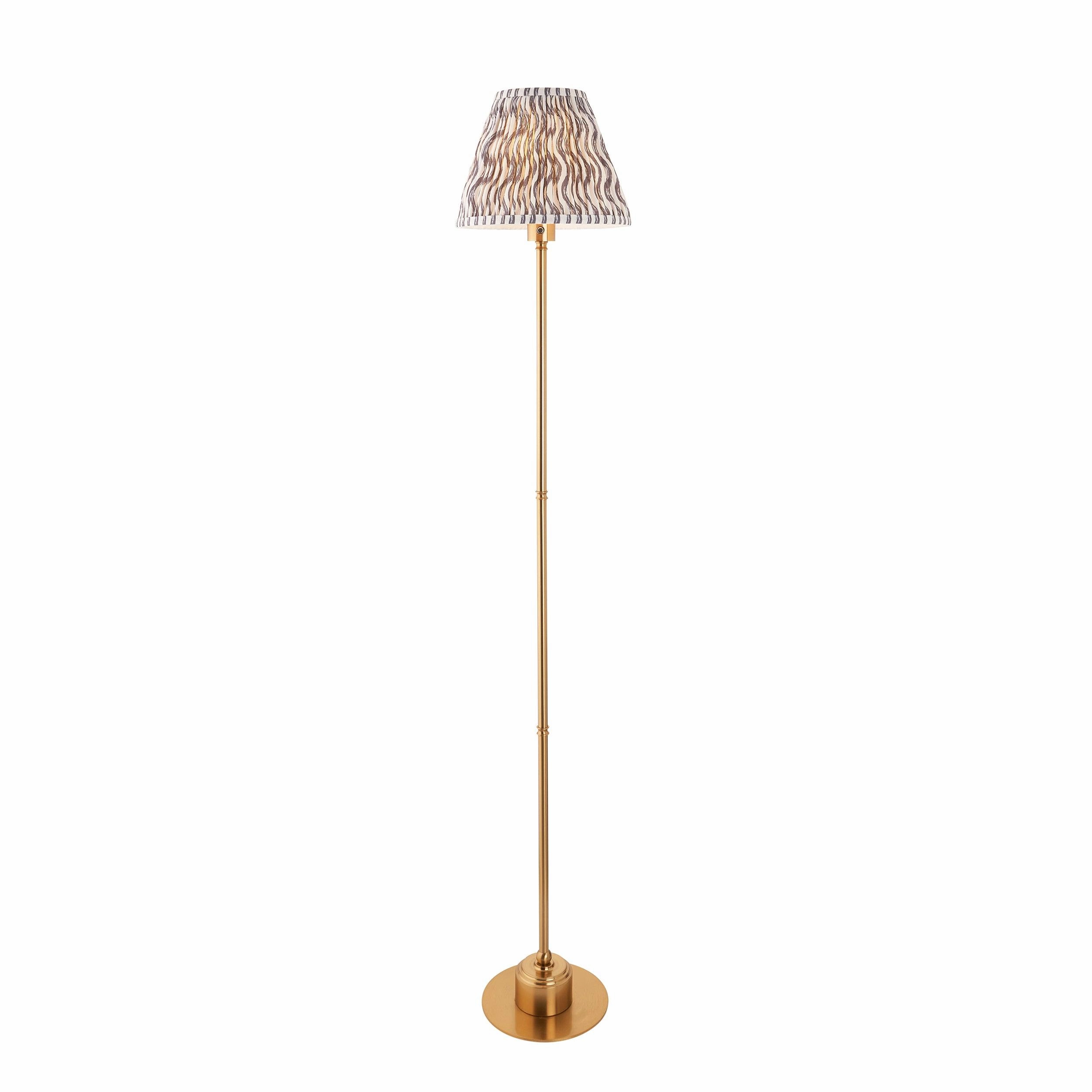 Burley Rechargeable Brass Floor Lamp & Ripple 25cm Pearl Grey Shade