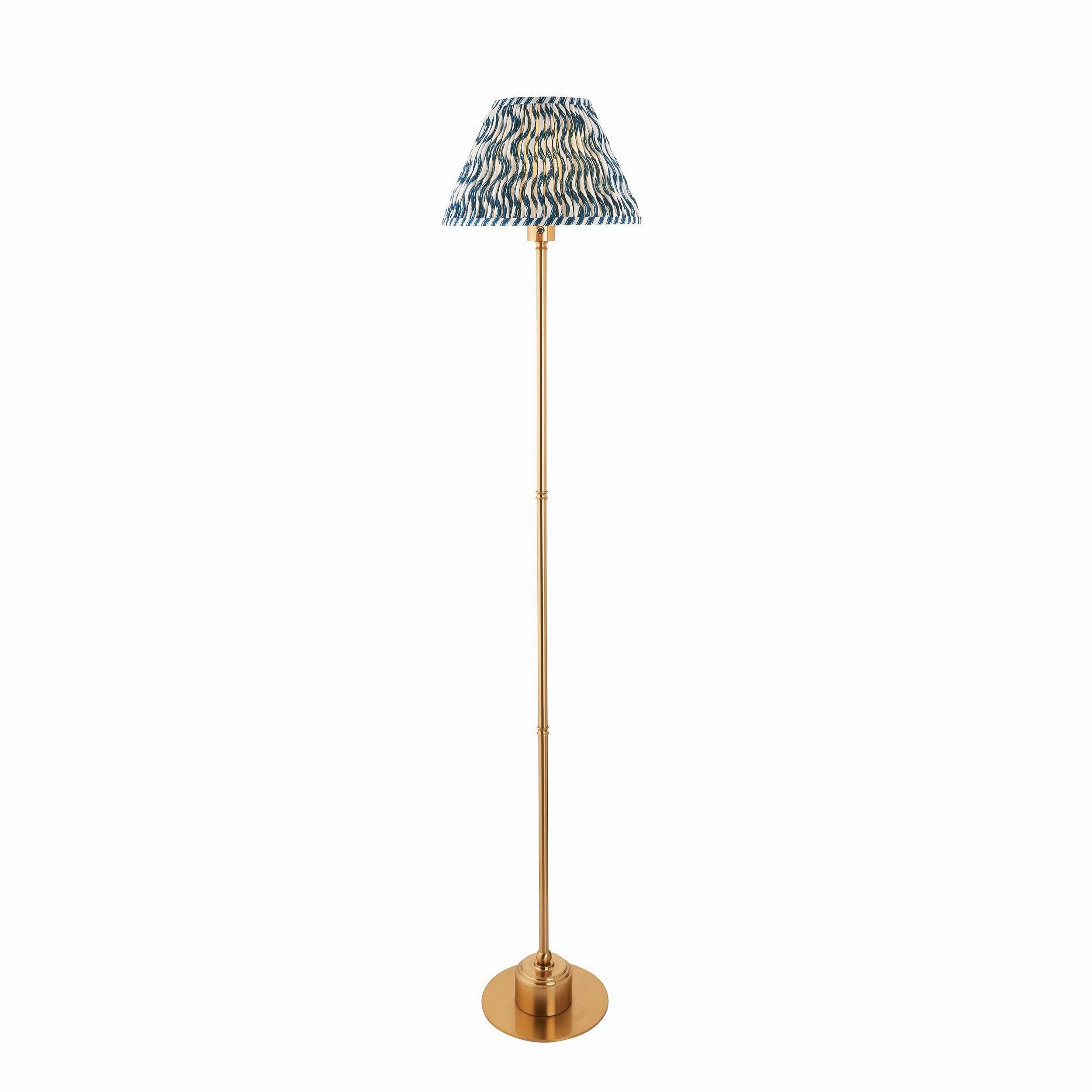 Burley Rechargeable Brass Floor Lamp & Ripple 30cm Marlin Blue Shade