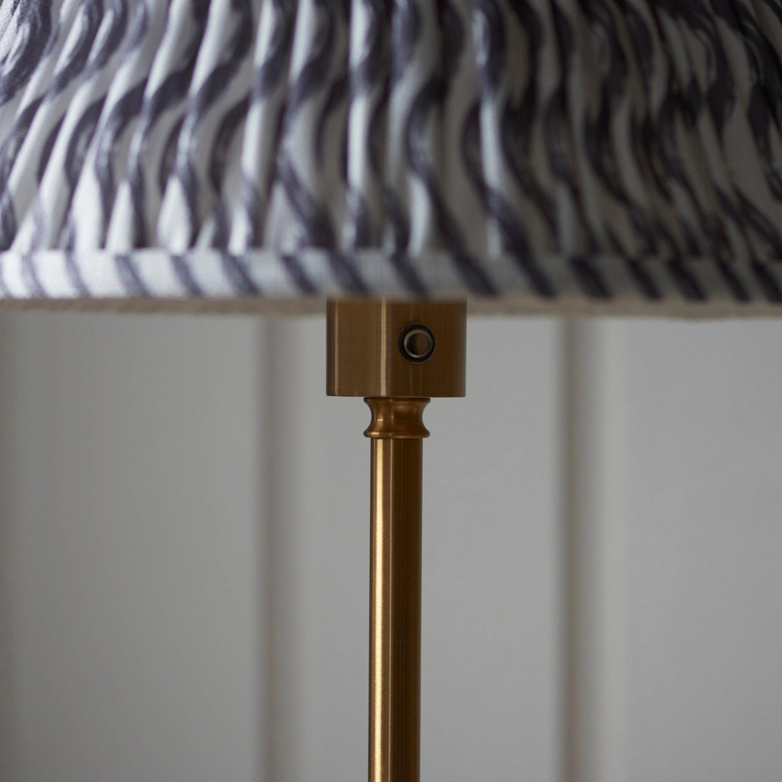 Burley Rechargeable Brass Floor Lamp & Ripple 30cm Pearl Grey Shade