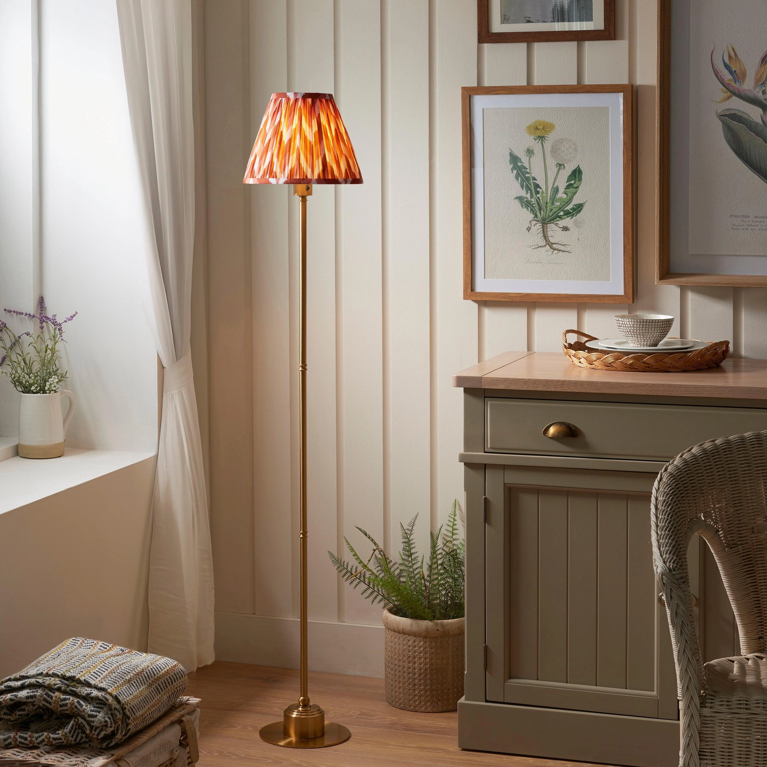 Burley Rechargeable Brass Floor Lamp & Zigzag 25cm Apricot Orange Shade ceramic table lamp