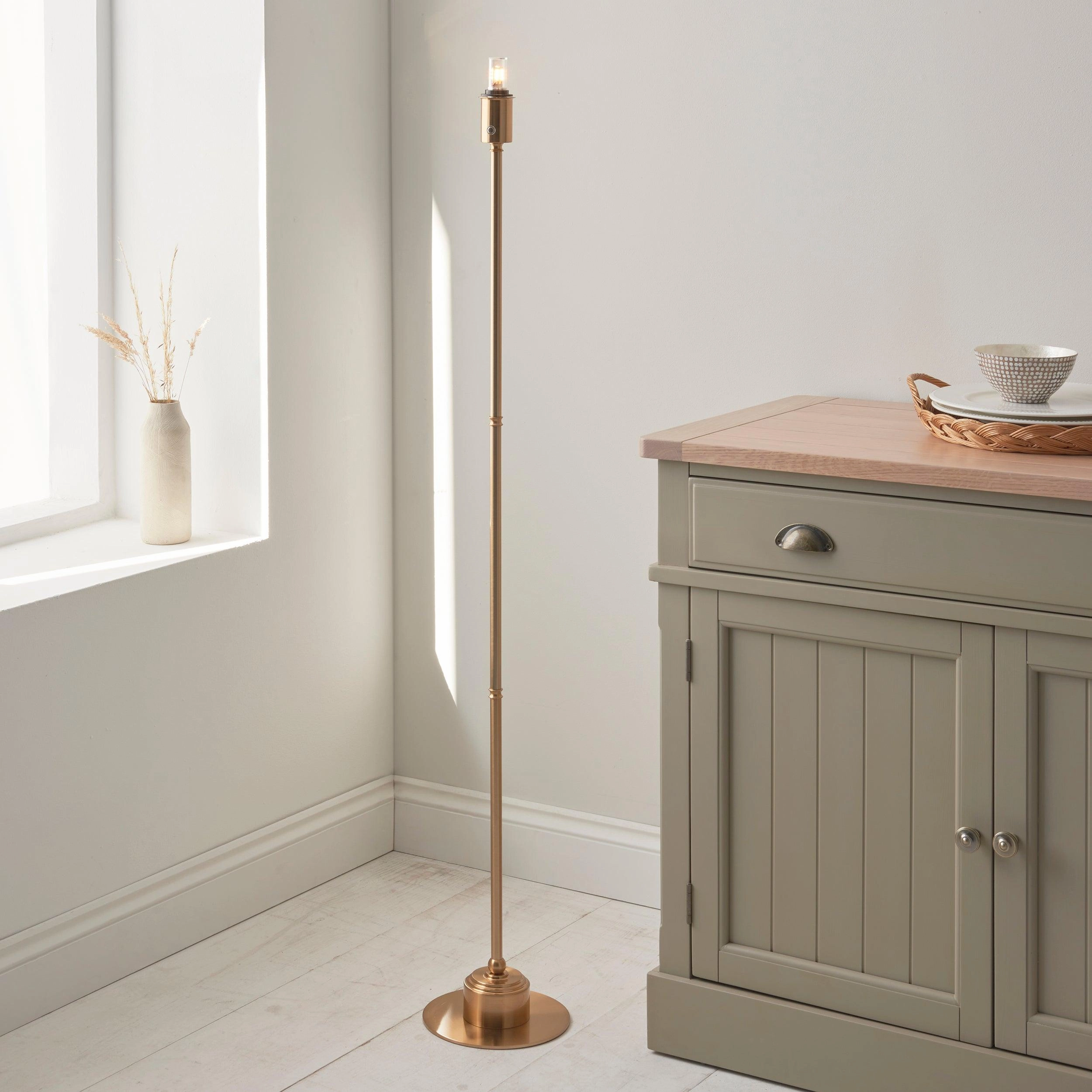 Burley Rechargeable Brass Floor Lamp & Zigzag 25cm Cotswold Green Shade