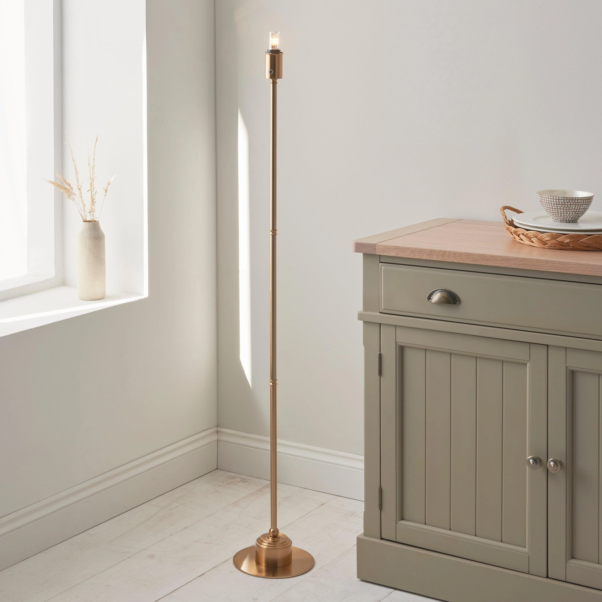 Burley Rechargeable Brass Floor Lamp & Zigzag 30cm Apricot Orange Shade