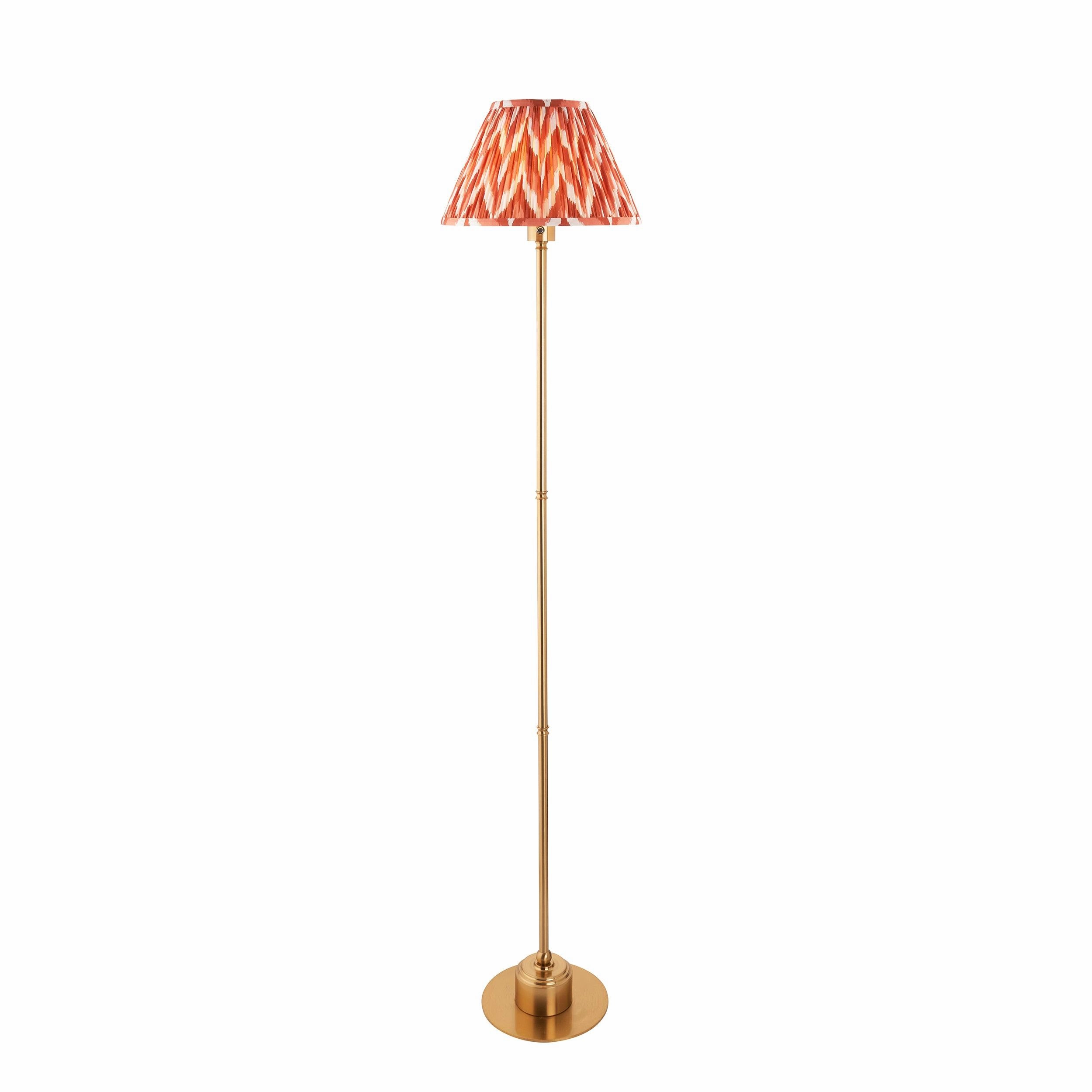 Burley Rechargeable Brass Floor Lamp & Zigzag 30cm Apricot Orange Shade