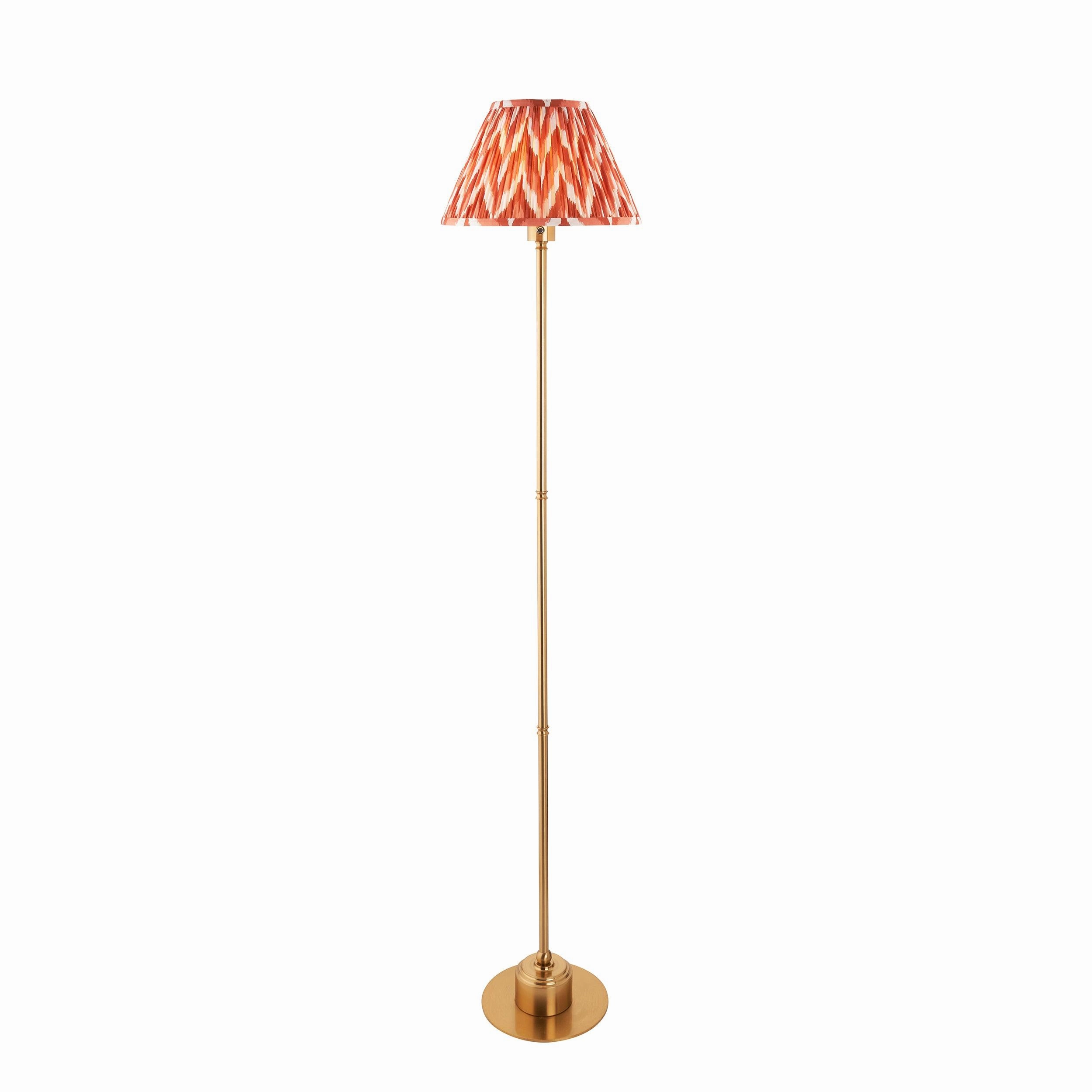Burley Rechargeable Brass Floor Lamp & Zigzag 30cm Apricot Orange Shade
