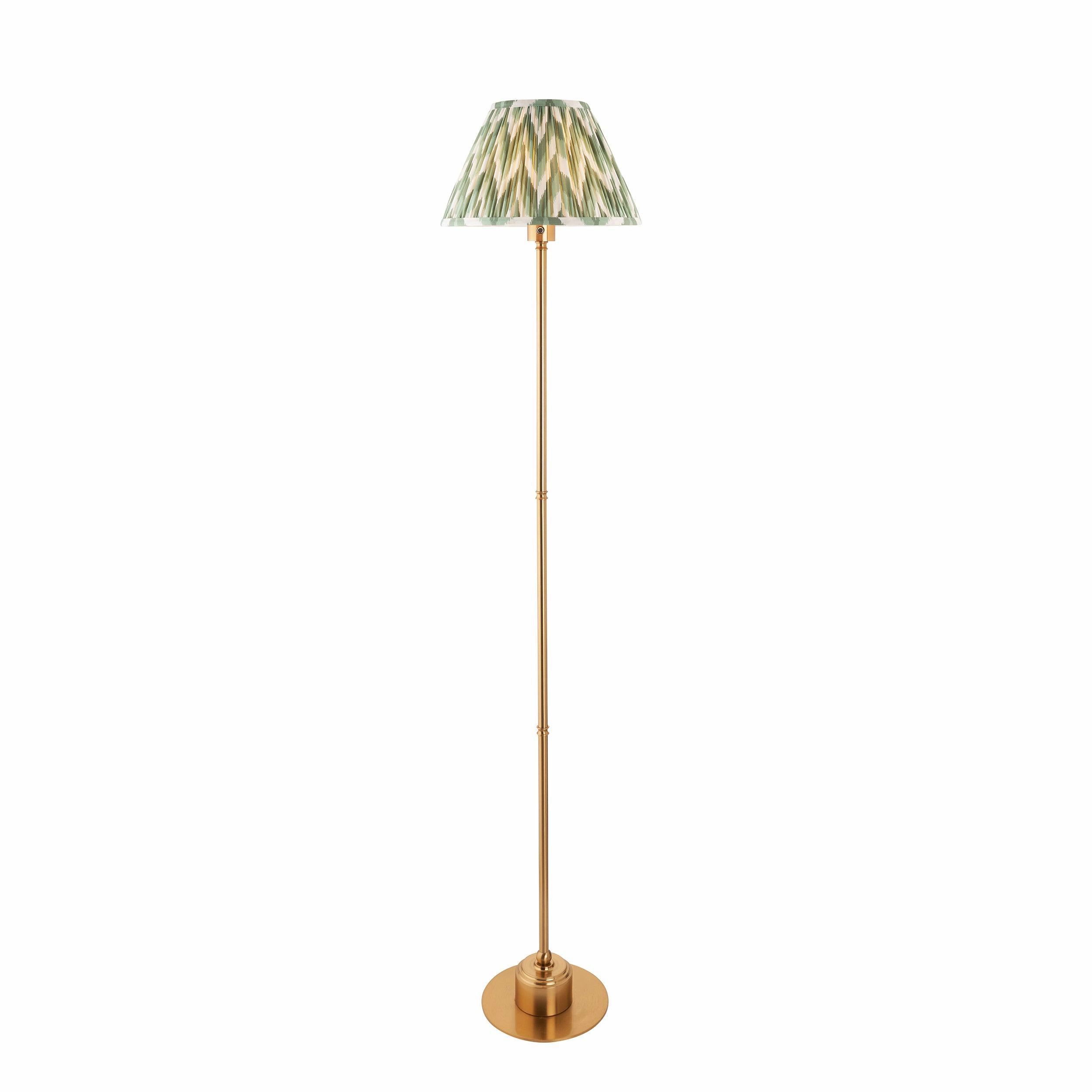 Burley Rechargeable Brass Floor Lamp & Zigzag 30cm Cotswold Green Shade