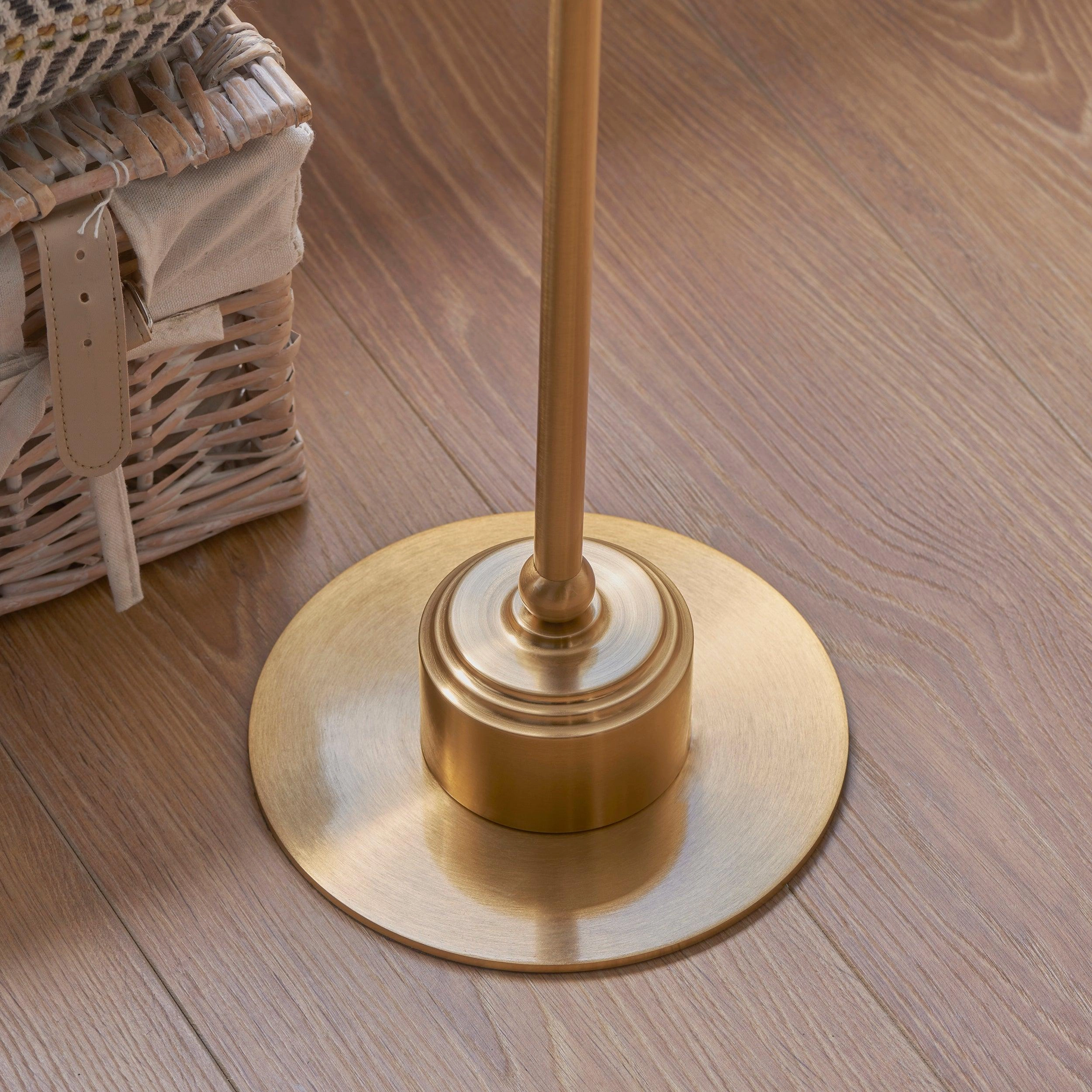 Burley Rechargeable Brass Floor Lamp & Zigzag 30cm Cotswold Green Shade