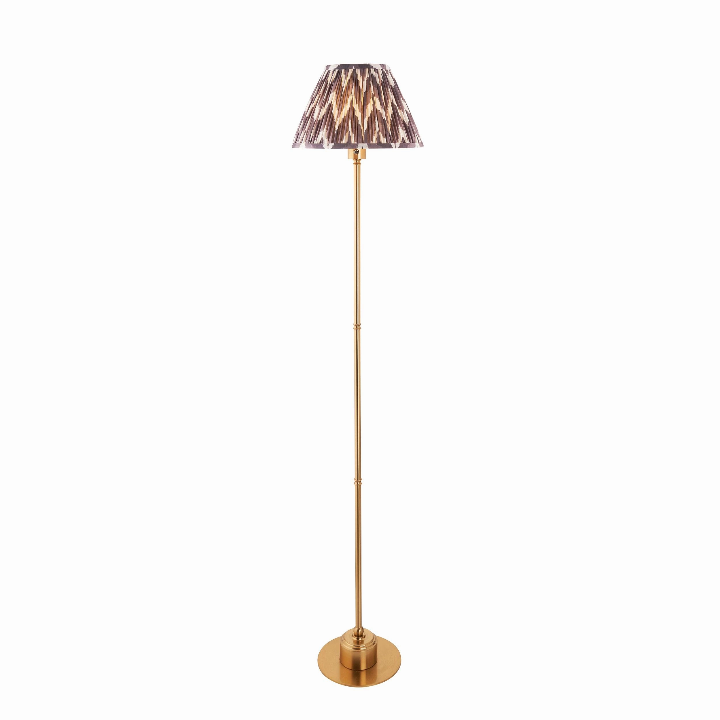 Burley Rechargeable Brass Floor Lamp & Zigzag 30cm Pearl Grey Shade