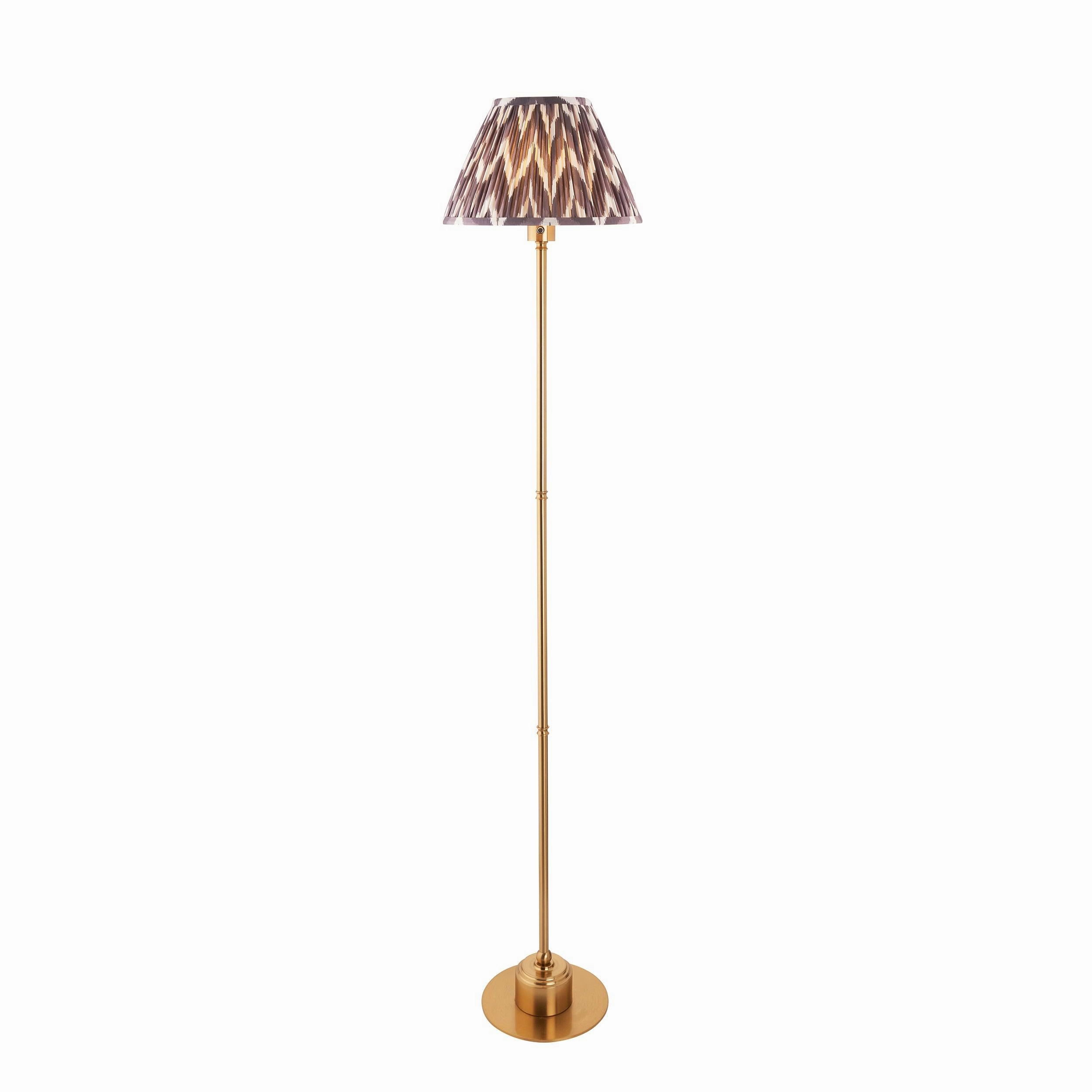 Burley Rechargeable Brass Floor Lamp & Zigzag 30cm Pearl Grey Shade